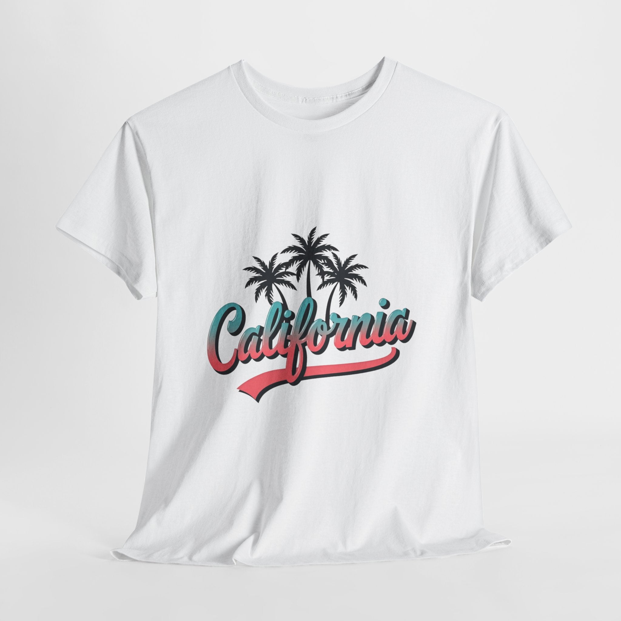California Palm Trees Unisex Heavy Cotton Tee, Summer T-Shirt, Vacation Top, Beachwear, Casual Wear, Gift for Travel Lovers