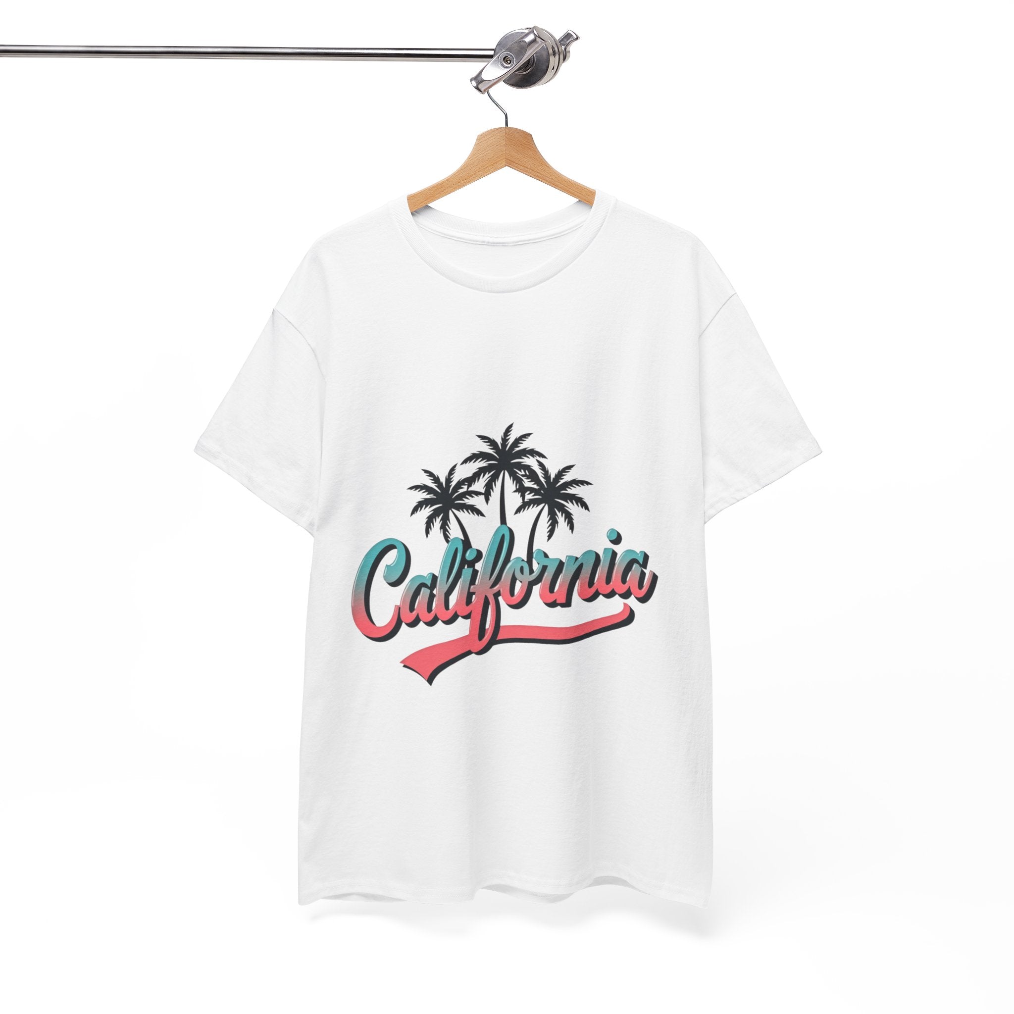 California Palm Trees Unisex Heavy Cotton Tee, Summer T-Shirt, Vacation Top, Beachwear, Casual Wear, Gift for Travel Lovers