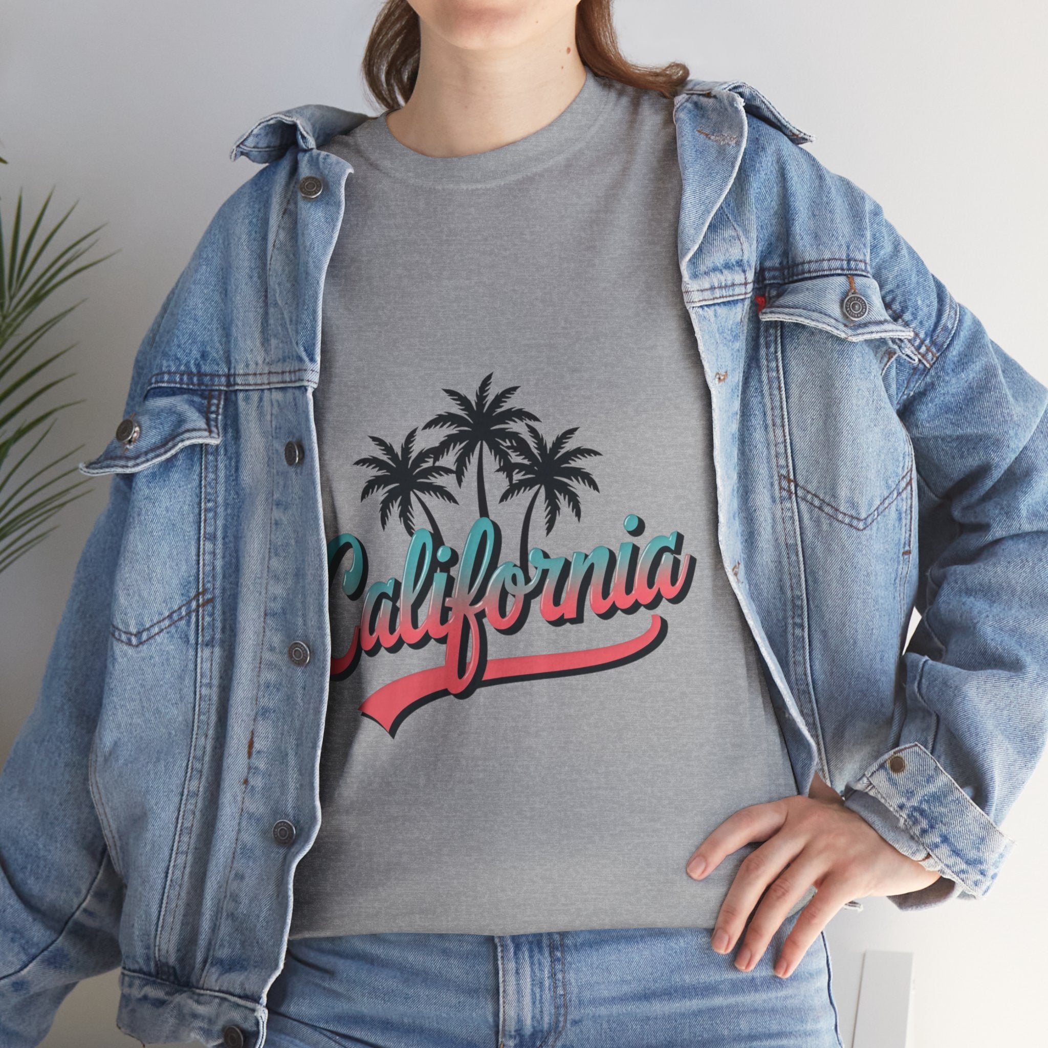 California Palm Trees Unisex Heavy Cotton Tee, Summer T-Shirt, Vacation Top, Beachwear, Casual Wear, Gift for Travel Lovers
