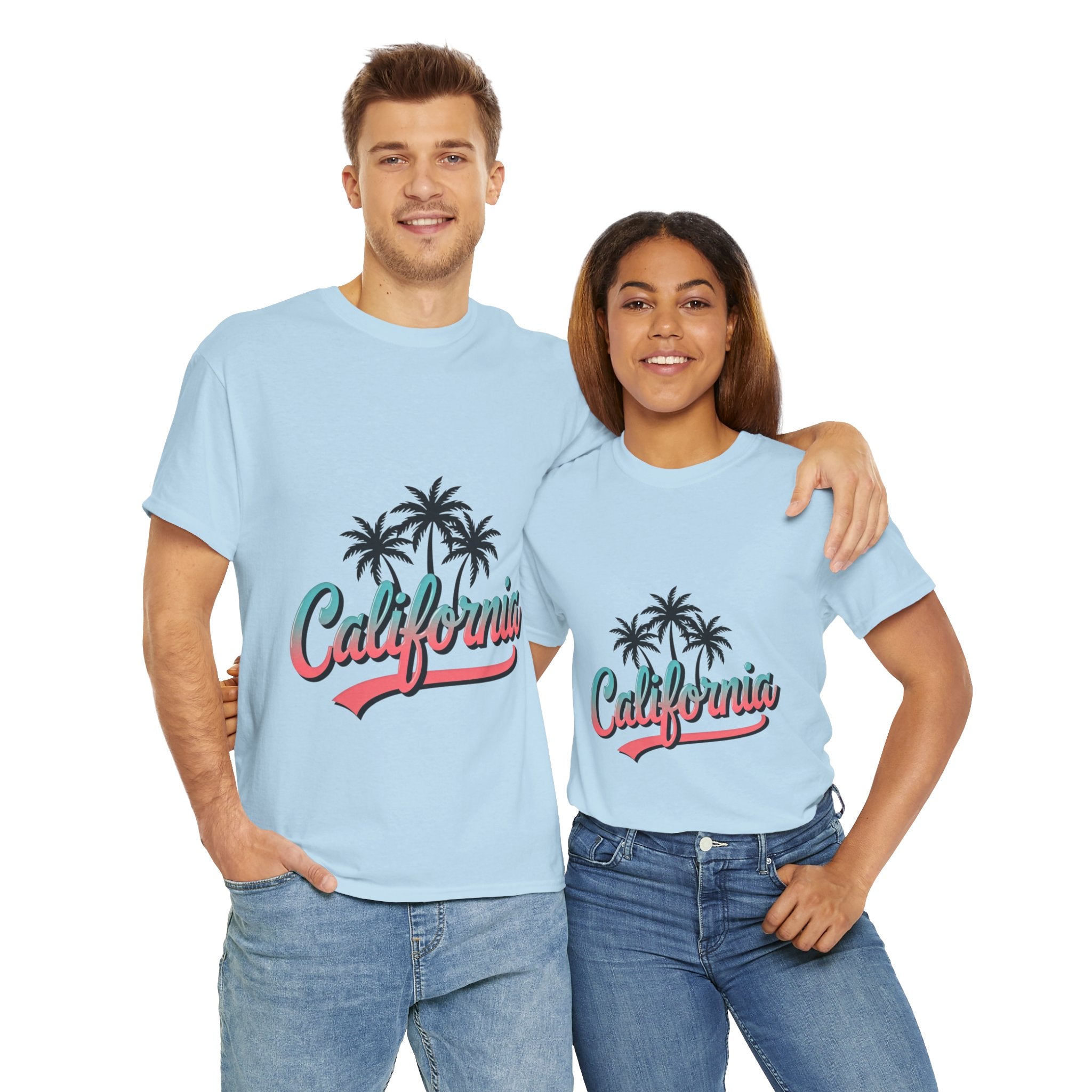 California Palm Trees Unisex Heavy Cotton Tee, Summer T-Shirt, Vacation Top, Beachwear, Casual Wear, Gift for Travel Lovers