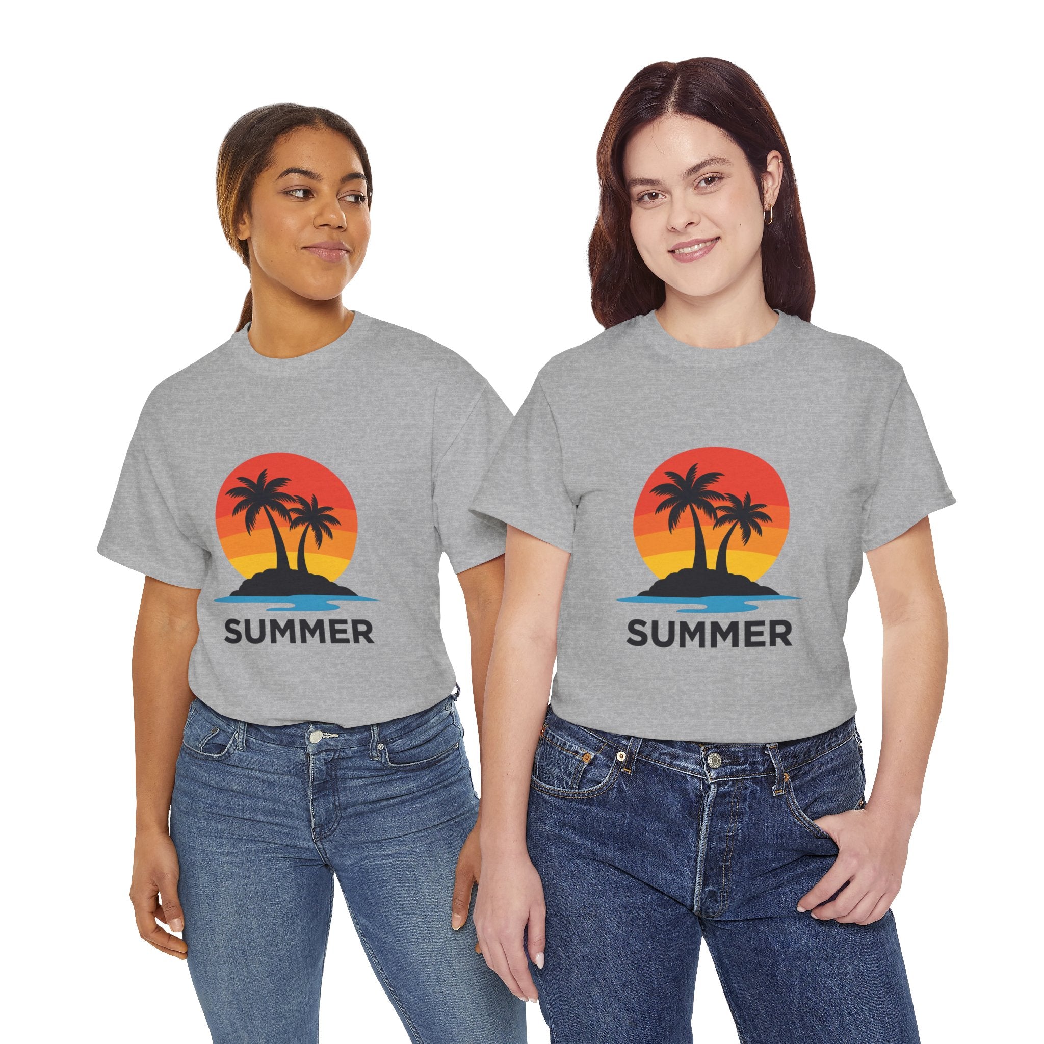 Summer Vibes Unisex Heavy Cotton Tee, Beach Shirt, Vacation T-Shirt, Casual Summer Wear, Tropical Graphic Tee, Gift for Him/Her
