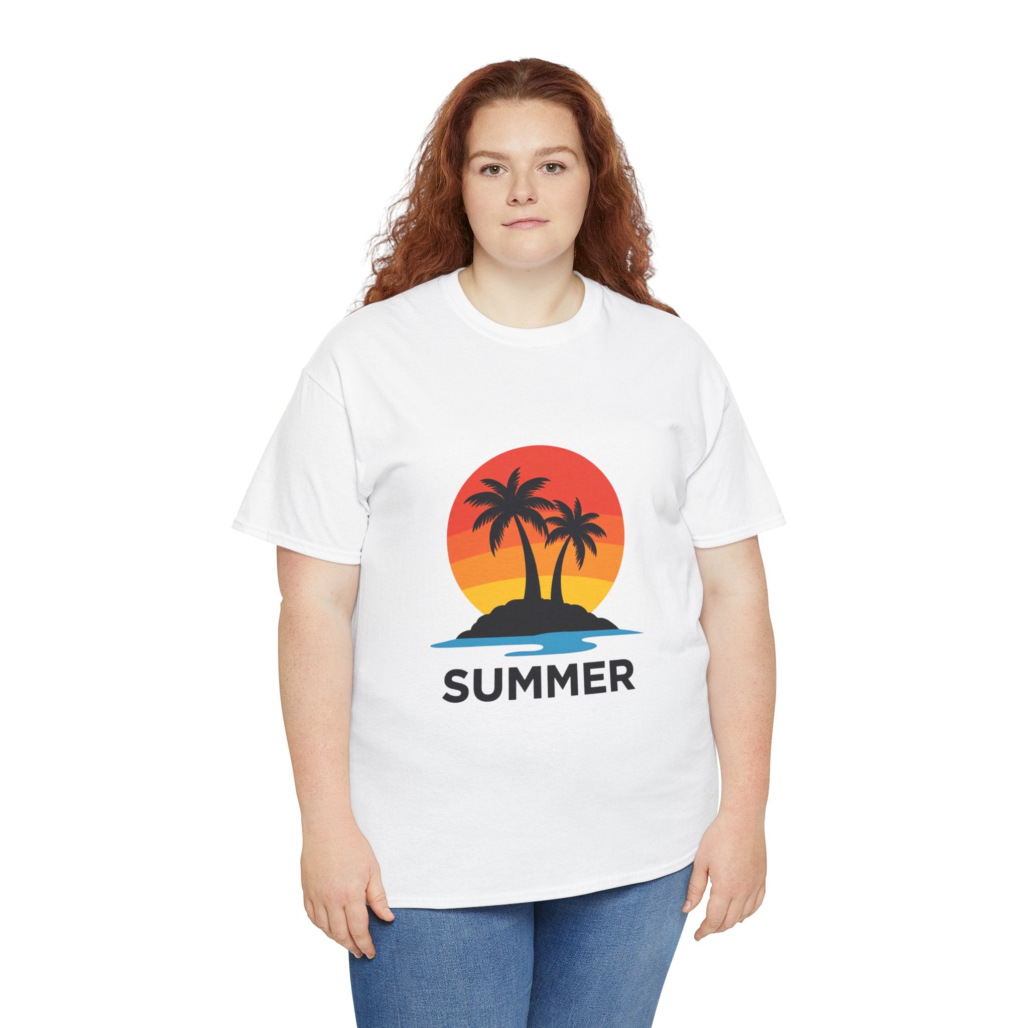 Summer Vibes Unisex Heavy Cotton Tee, Beach Shirt, Vacation T-Shirt, Casual Summer Wear, Tropical Graphic Tee, Gift for Him/Her