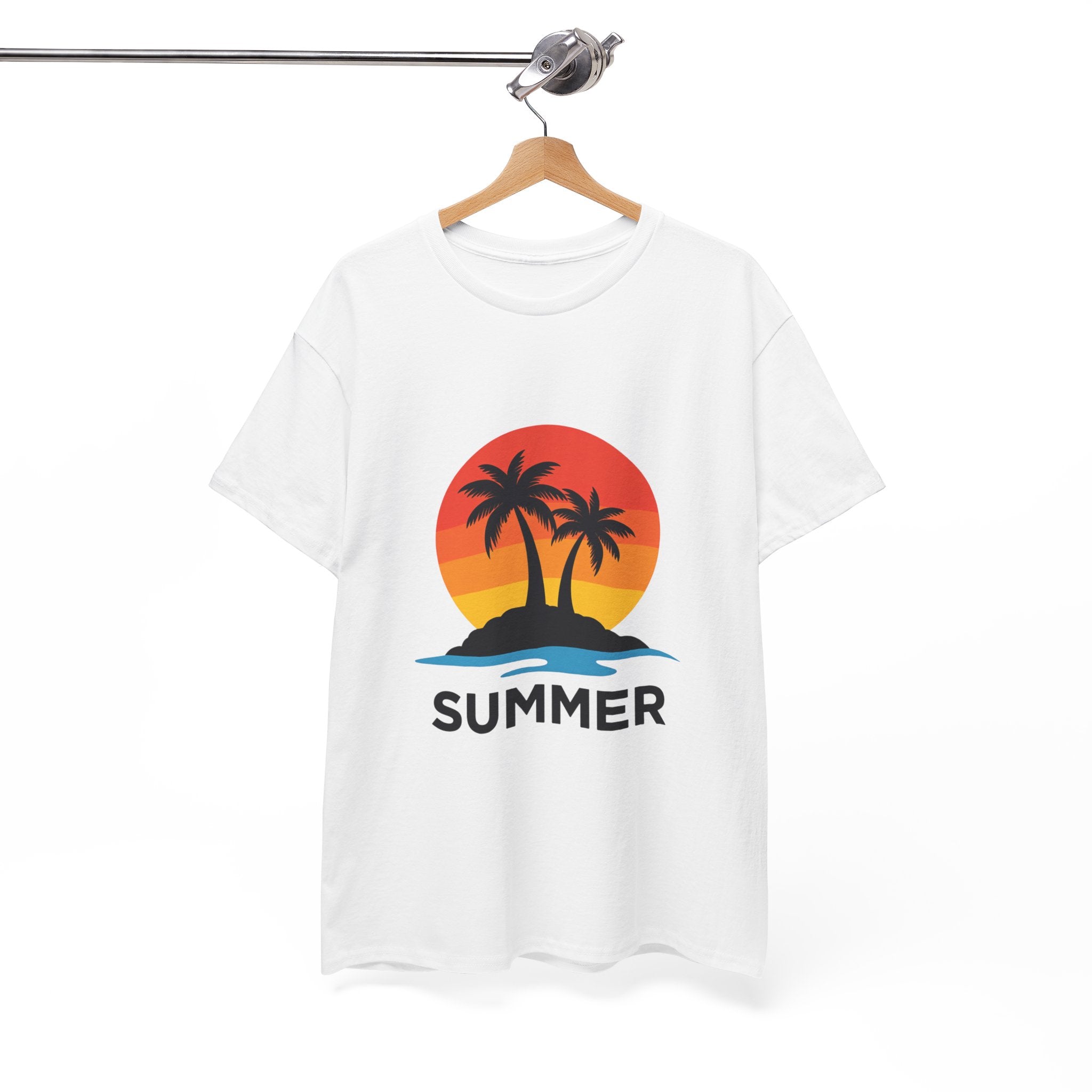 Summer Vibes Unisex Heavy Cotton Tee, Beach Shirt, Vacation T-Shirt, Casual Summer Wear, Tropical Graphic Tee, Gift for Him/Her
