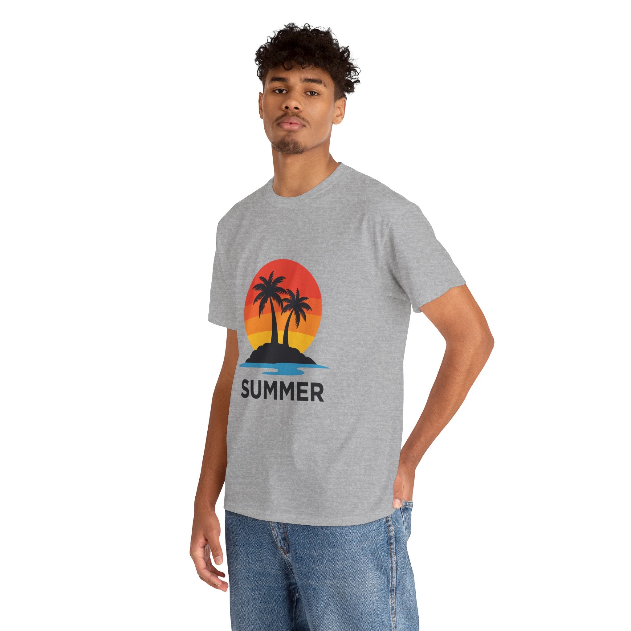 Summer Vibes Unisex Heavy Cotton Tee, Beach Shirt, Vacation T-Shirt, Casual Summer Wear, Tropical Graphic Tee, Gift for Him/Her