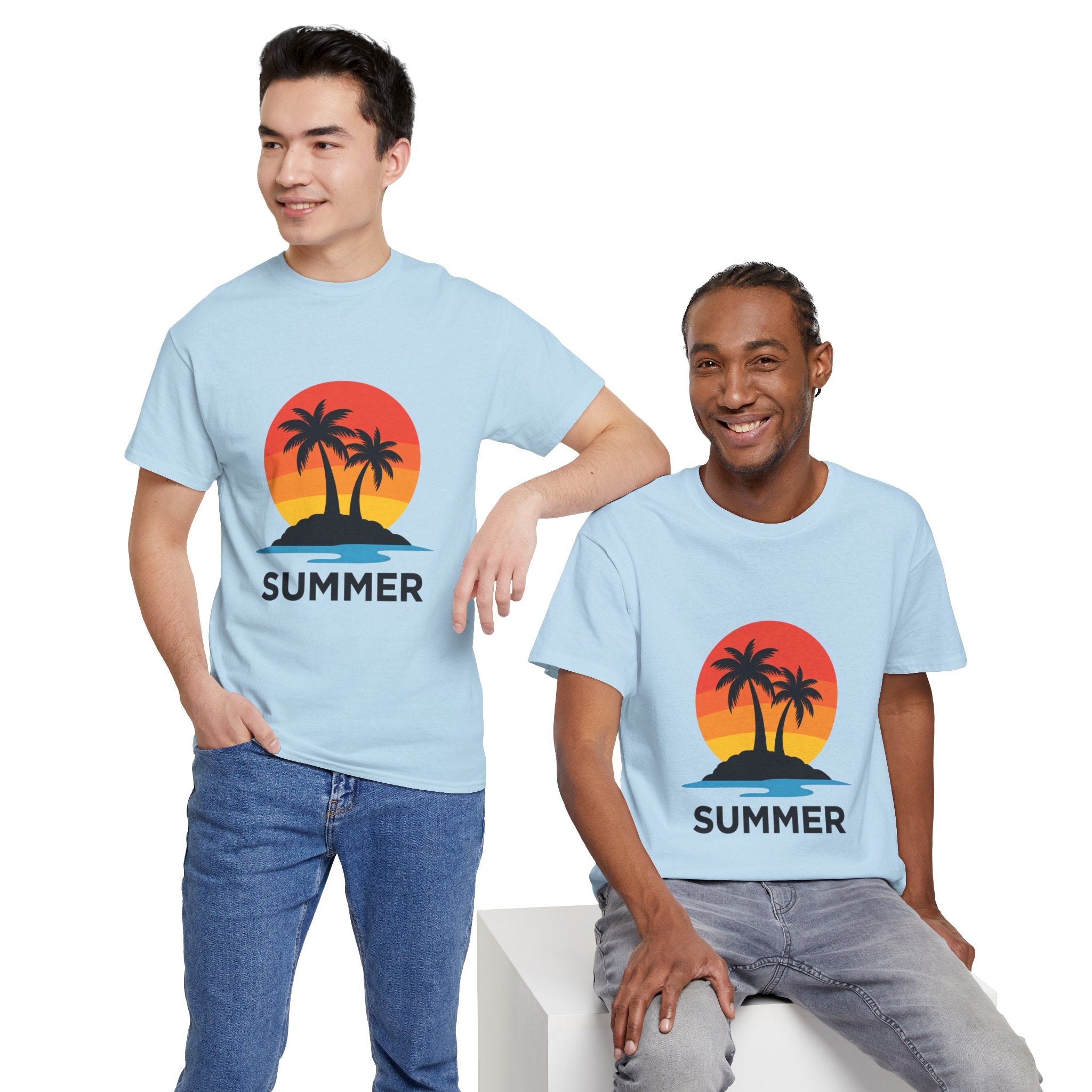 Summer Vibes Unisex Heavy Cotton Tee, Beach Shirt, Vacation T-Shirt, Casual Summer Wear, Tropical Graphic Tee, Gift for Him/Her