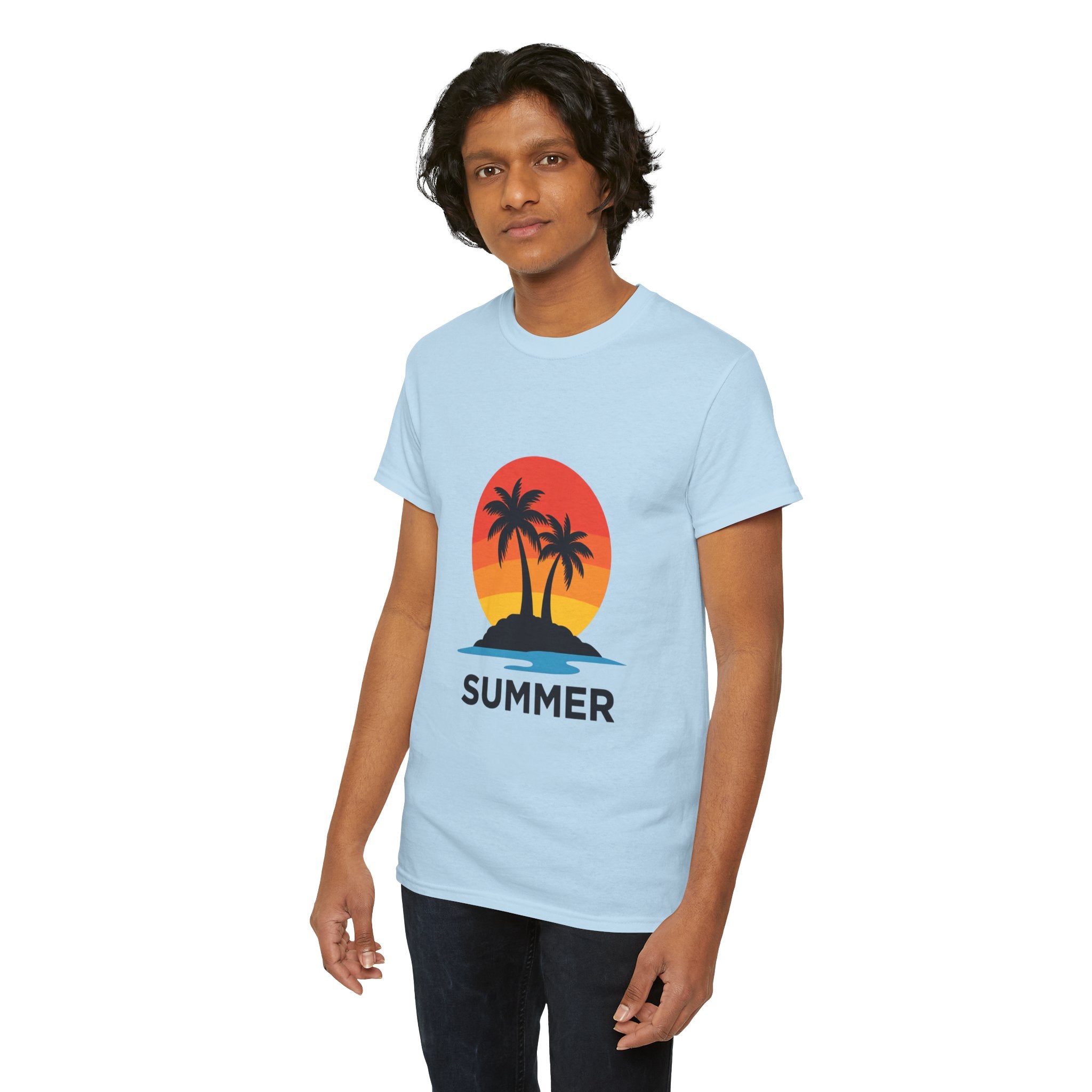 Summer Vibes Unisex Heavy Cotton Tee, Beach Shirt, Vacation T-Shirt, Casual Summer Wear, Tropical Graphic Tee, Gift for Him/Her
