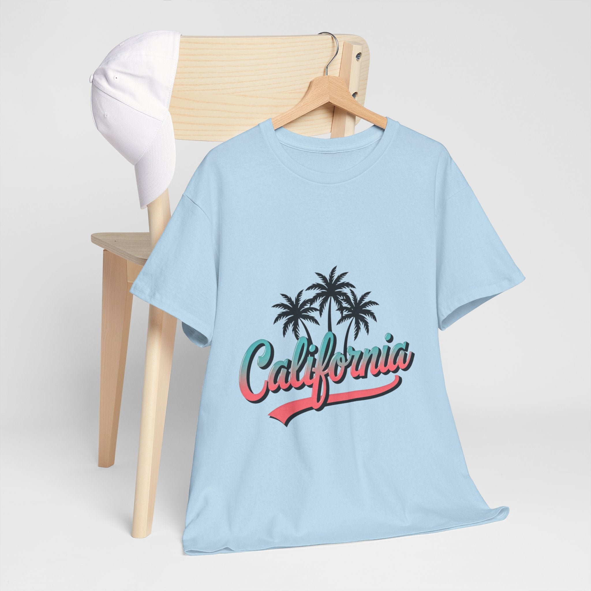 California Palm Trees Unisex Heavy Cotton Tee, Summer T-Shirt, Vacation Top, Beachwear, Casual Wear, Gift for Travel Lovers