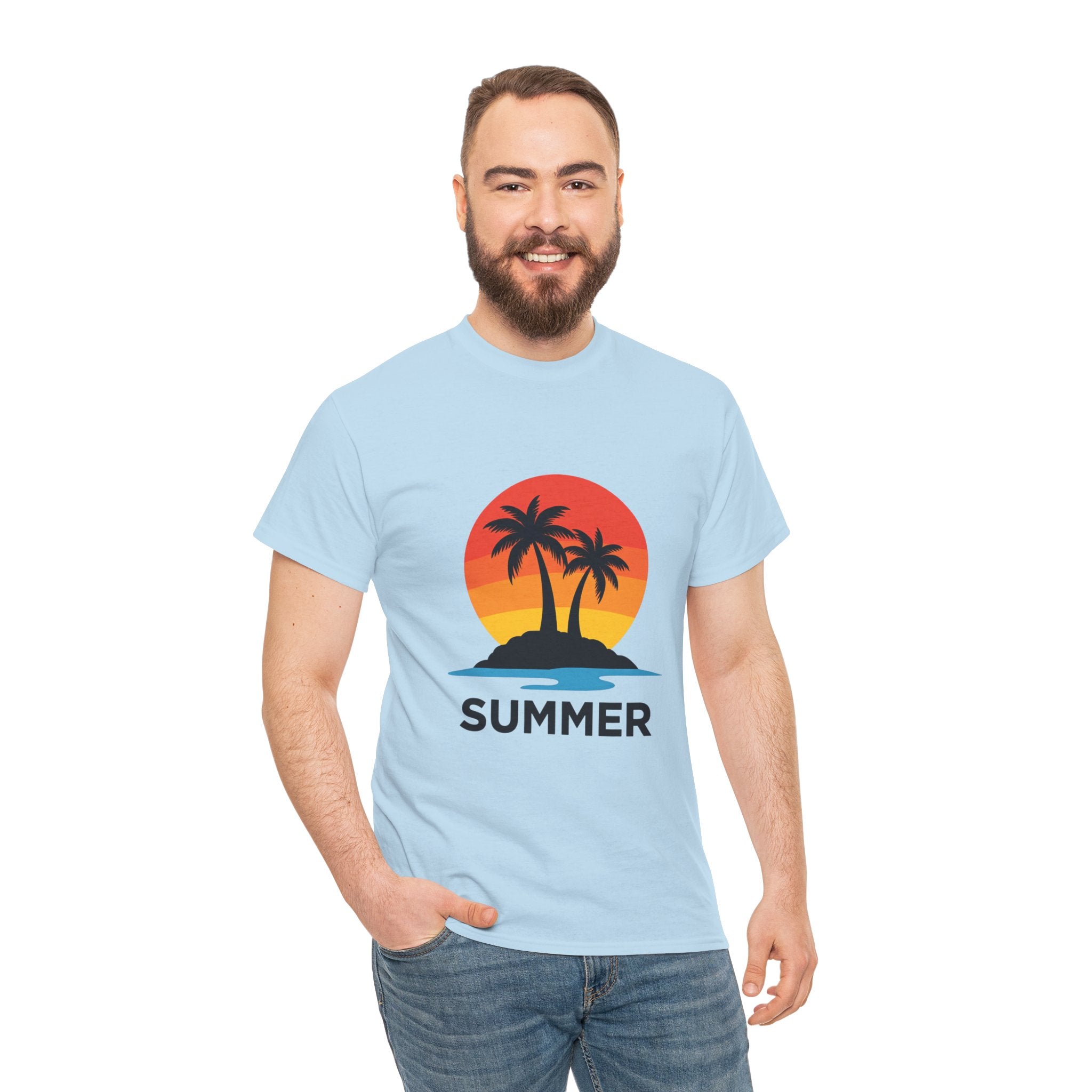 Summer Vibes Unisex Heavy Cotton Tee, Beach Shirt, Vacation T-Shirt, Casual Summer Wear, Tropical Graphic Tee, Gift for Him/Her
