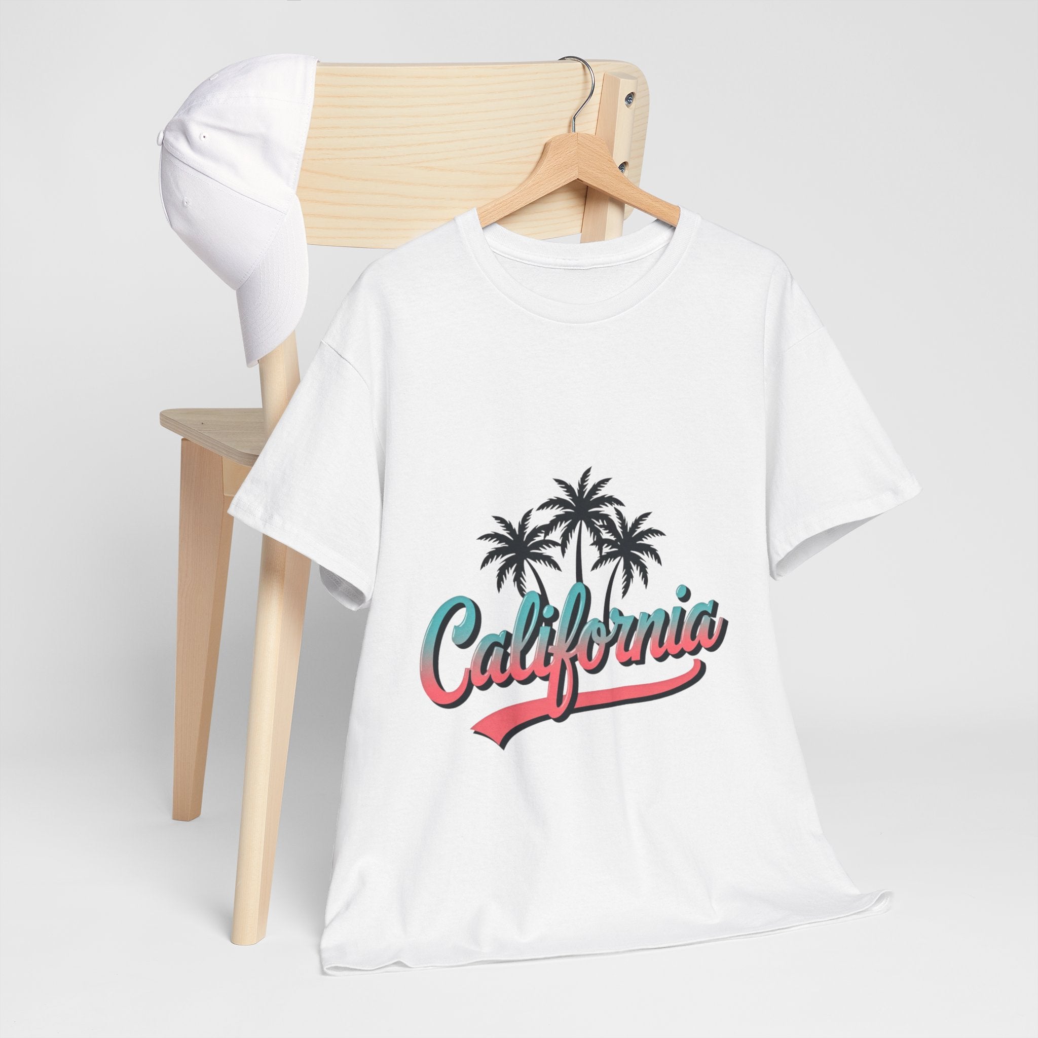 California Palm Trees Unisex Heavy Cotton Tee, Summer T-Shirt, Vacation Top, Beachwear, Casual Wear, Gift for Travel Lovers