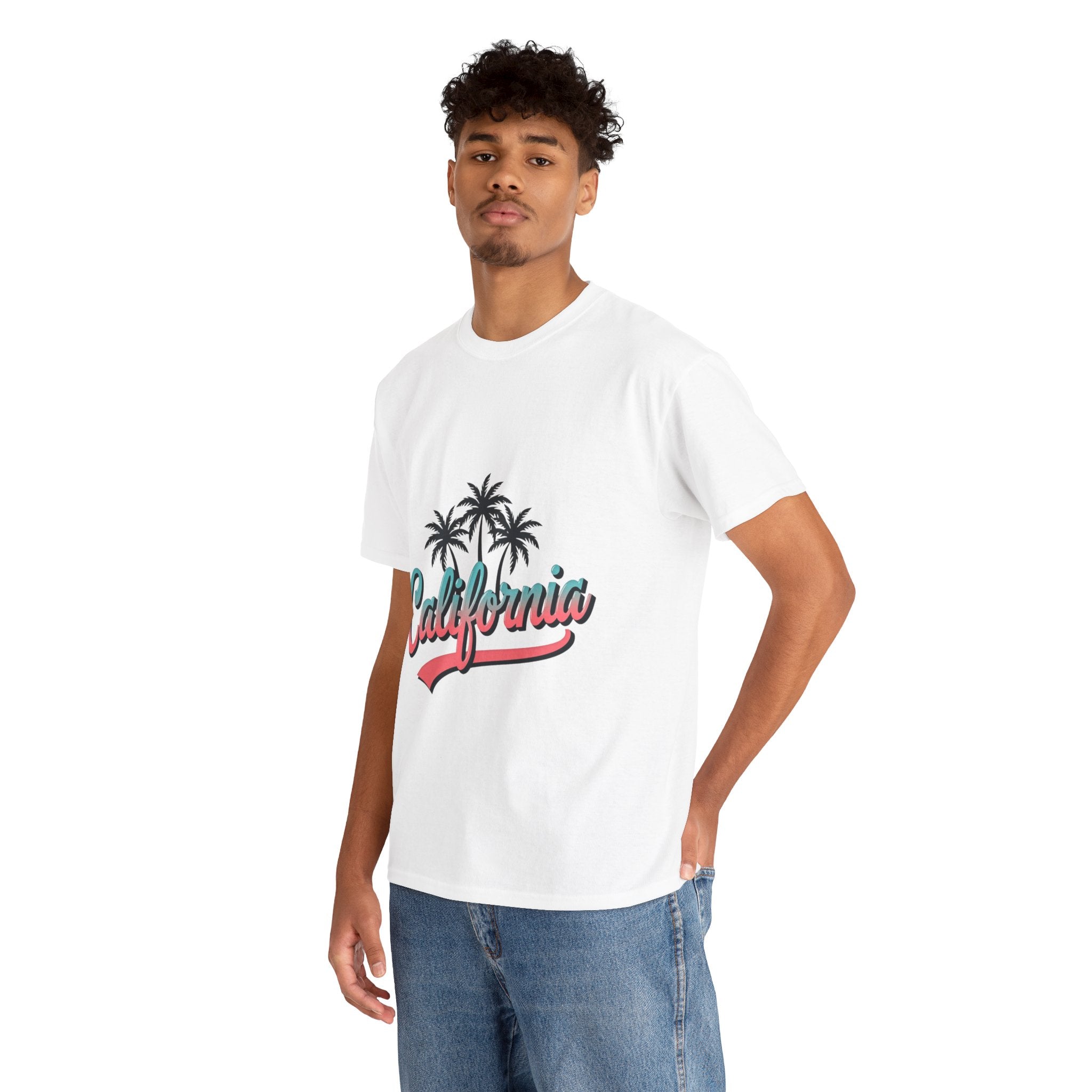 California Palm Trees Unisex Heavy Cotton Tee, Summer T-Shirt, Vacation Top, Beachwear, Casual Wear, Gift for Travel Lovers