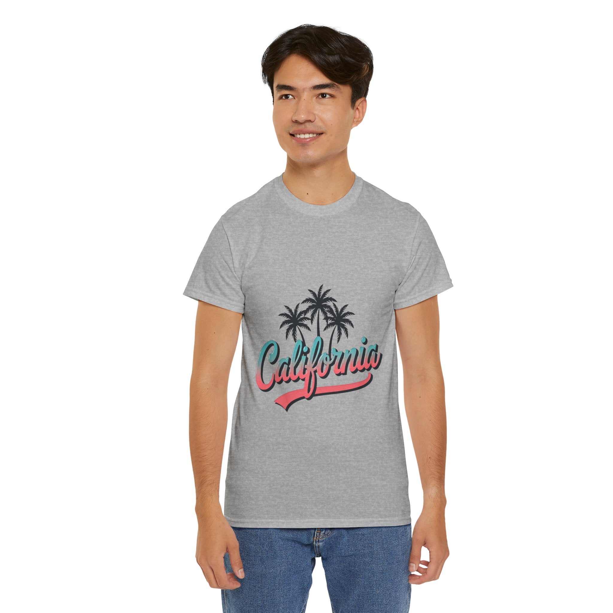 California Palm Trees Unisex Heavy Cotton Tee, Summer T-Shirt, Vacation Top, Beachwear, Casual Wear, Gift for Travel Lovers