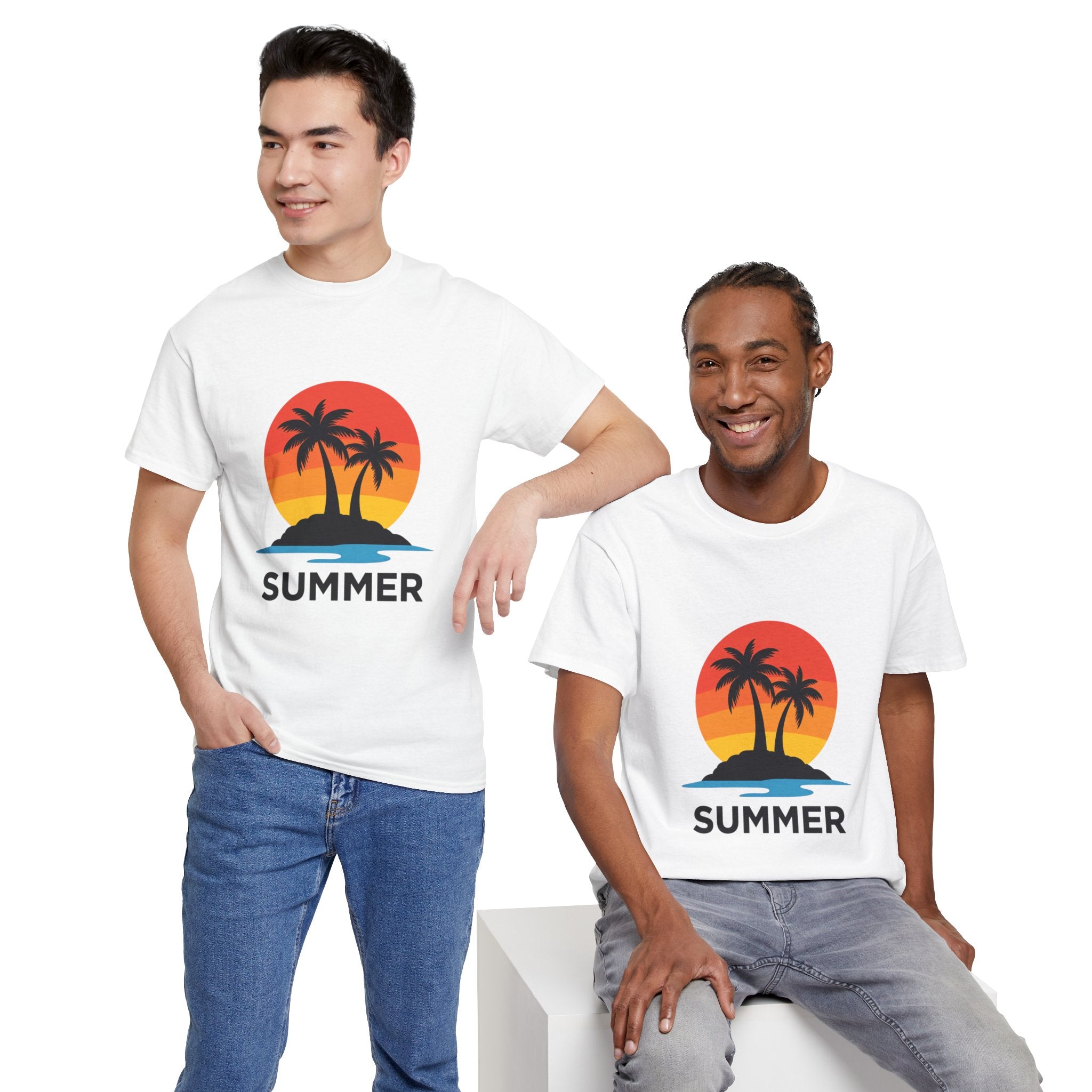 Summer Vibes Unisex Heavy Cotton Tee, Beach Shirt, Vacation T-Shirt, Casual Summer Wear, Tropical Graphic Tee, Gift for Him/Her