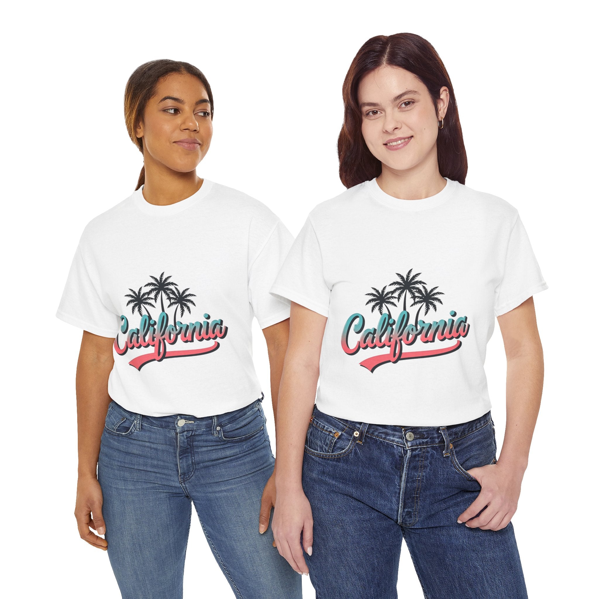 California Palm Trees Unisex Heavy Cotton Tee, Summer T-Shirt, Vacation Top, Beachwear, Casual Wear, Gift for Travel Lovers