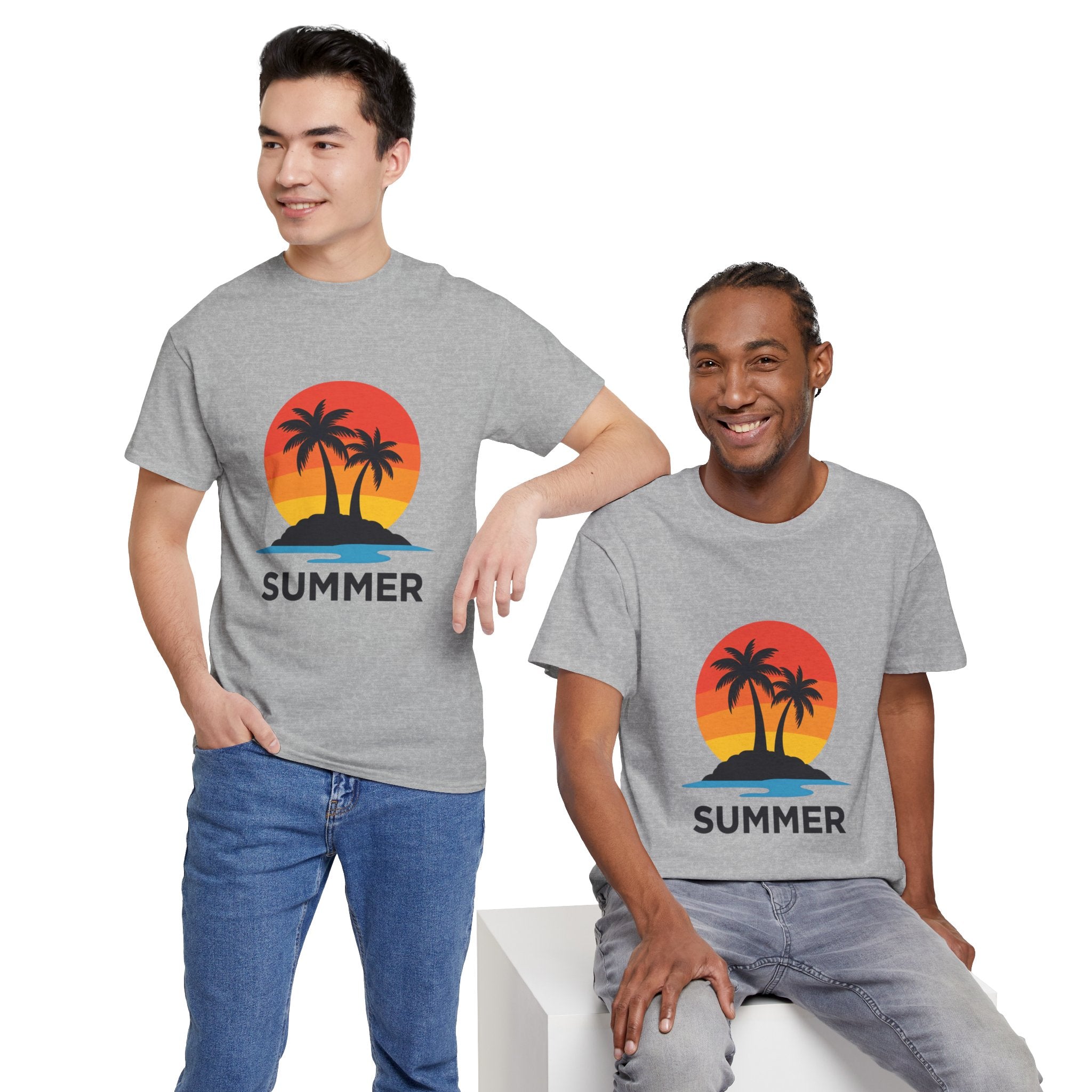 Summer Vibes Unisex Heavy Cotton Tee, Beach Shirt, Vacation T-Shirt, Casual Summer Wear, Tropical Graphic Tee, Gift for Him/Her