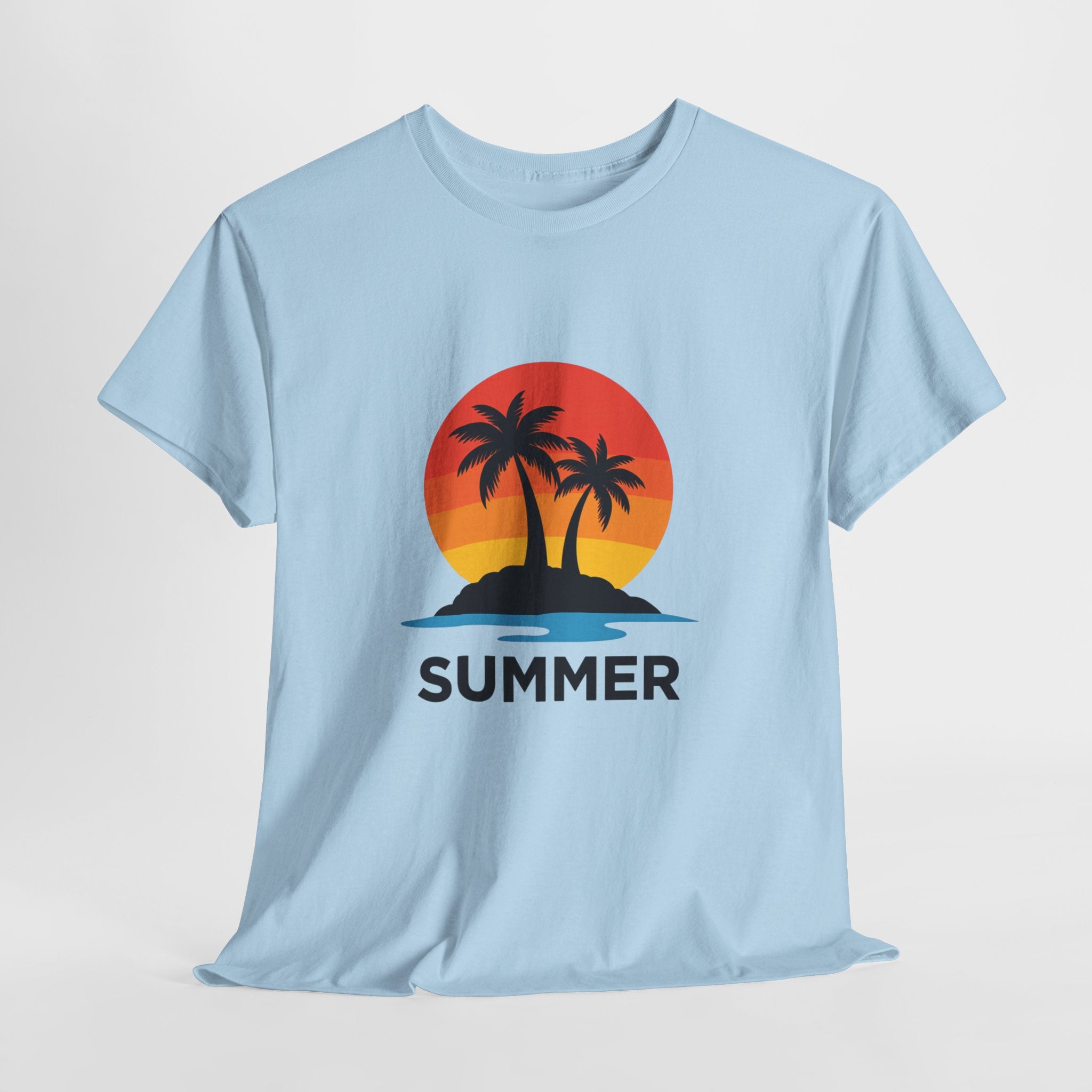 Summer Vibes Unisex Heavy Cotton Tee, Beach Shirt, Vacation T-Shirt, Casual Summer Wear, Tropical Graphic Tee, Gift for Him/Her