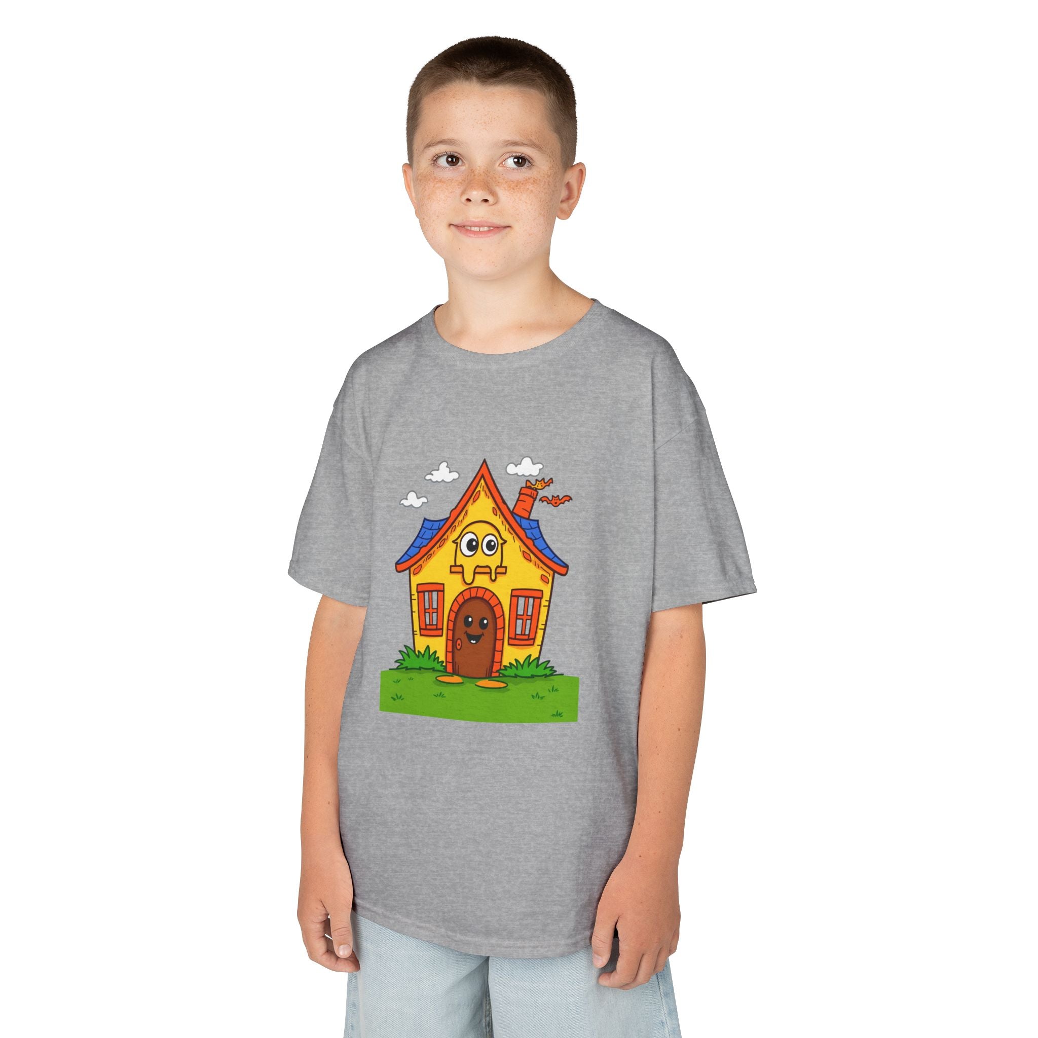 Kids Cartoon House Tee - Playful Cotton Shirt for Children, Birthday Gift, Cute Summer Outfit, Indoor Fun Top, Gifts for Kids