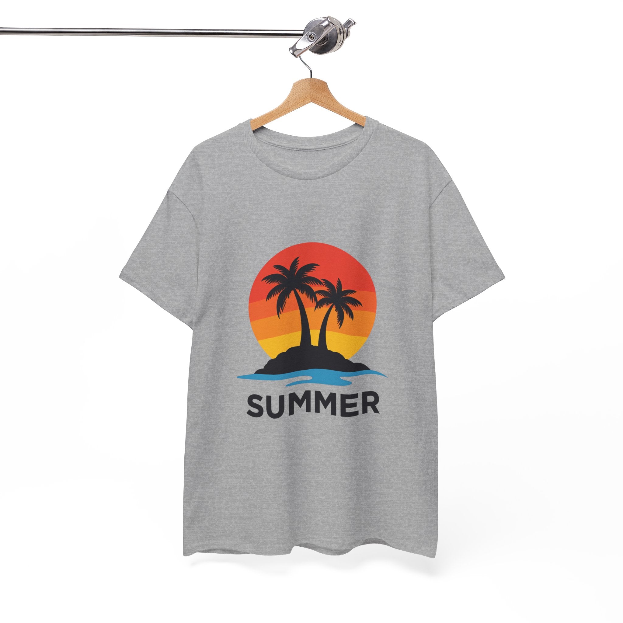 Summer Vibes Unisex Heavy Cotton Tee, Beach Shirt, Vacation T-Shirt, Casual Summer Wear, Tropical Graphic Tee, Gift for Him/Her