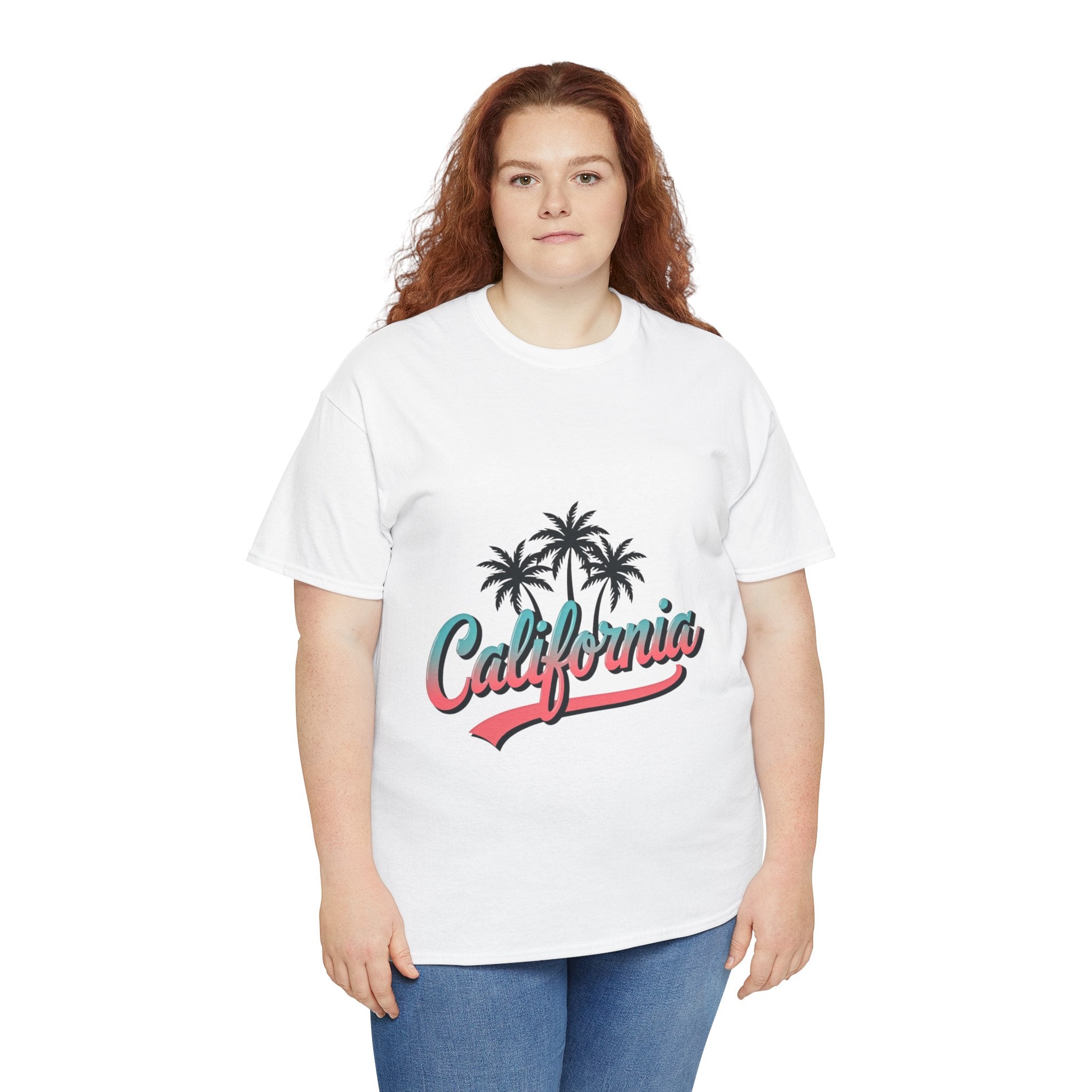 California Palm Trees Unisex Heavy Cotton Tee, Summer T-Shirt, Vacation Top, Beachwear, Casual Wear, Gift for Travel Lovers