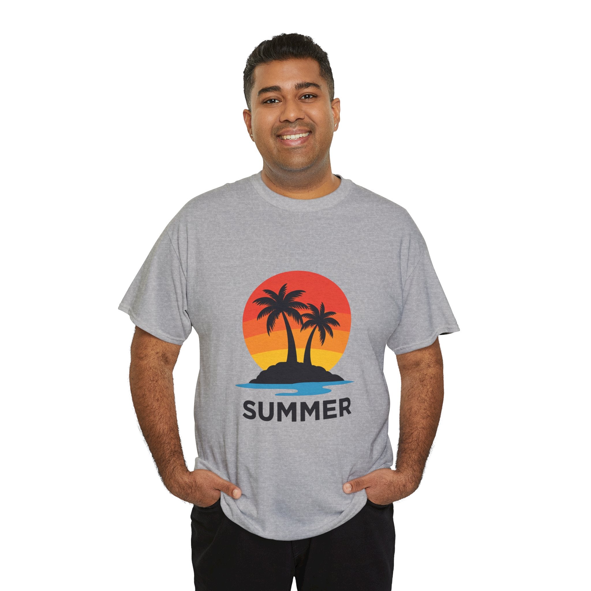 Summer Vibes Unisex Heavy Cotton Tee, Beach Shirt, Vacation T-Shirt, Casual Summer Wear, Tropical Graphic Tee, Gift for Him/Her