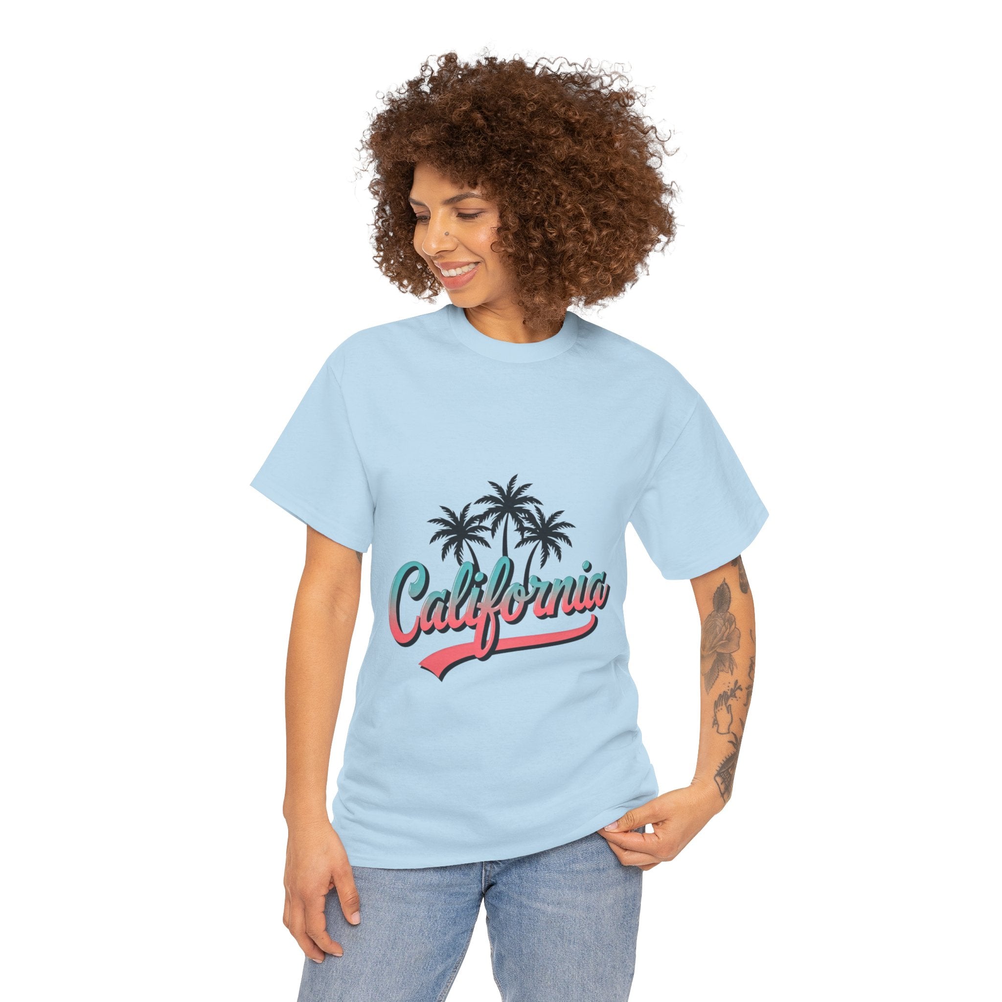 California Palm Trees Unisex Heavy Cotton Tee, Summer T-Shirt, Vacation Top, Beachwear, Casual Wear, Gift for Travel Lovers