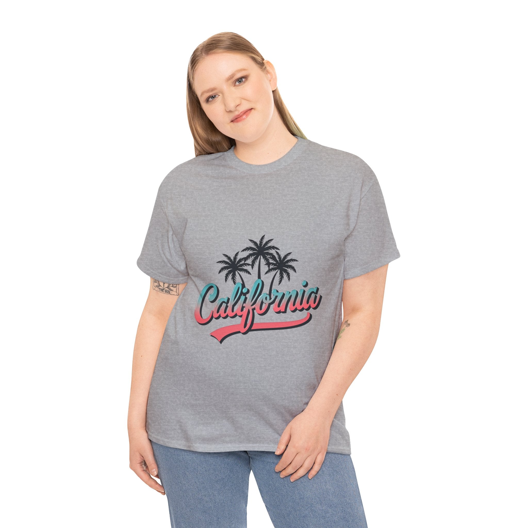 California Palm Trees Unisex Heavy Cotton Tee, Summer T-Shirt, Vacation Top, Beachwear, Casual Wear, Gift for Travel Lovers