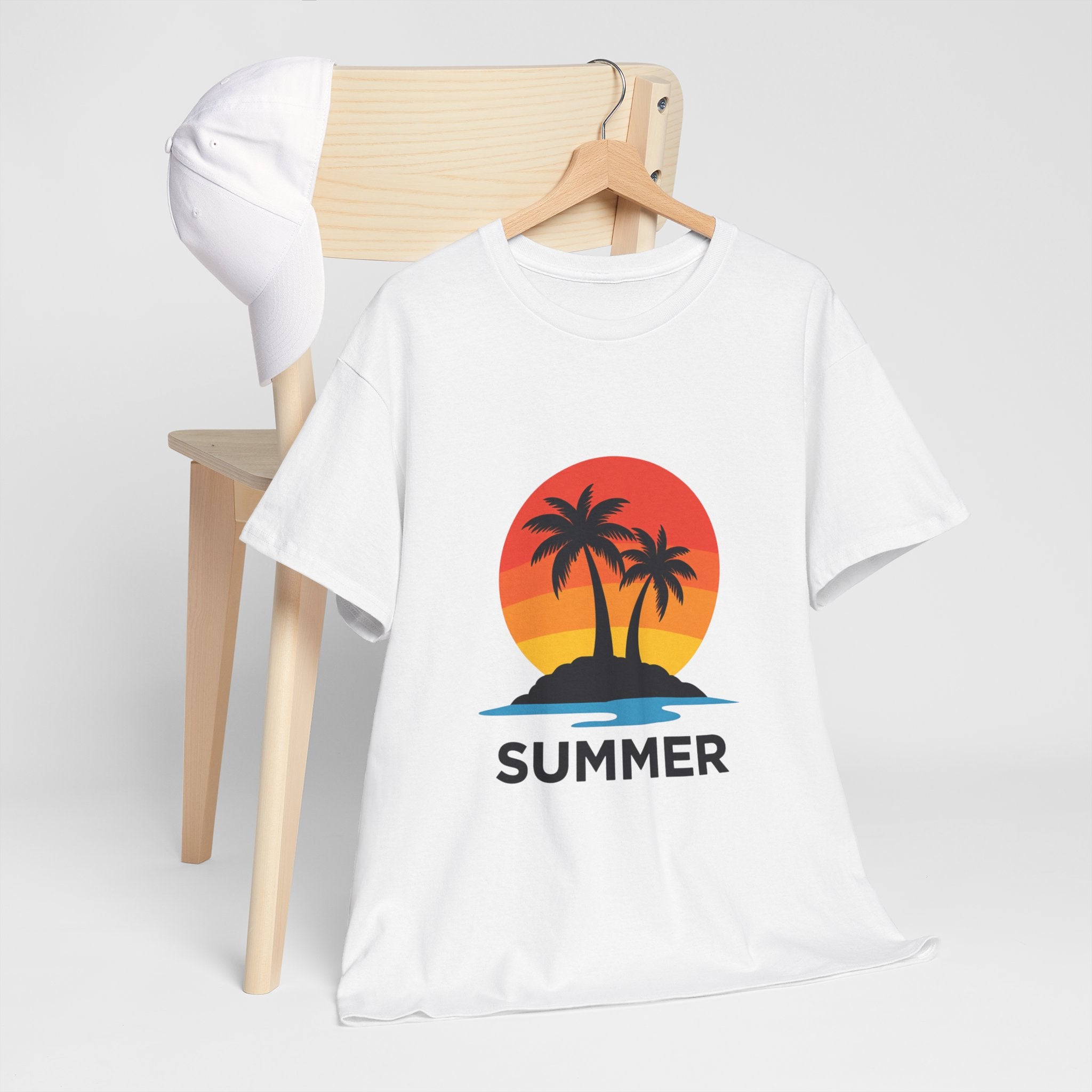 Summer Vibes Unisex Heavy Cotton Tee, Beach Shirt, Vacation T-Shirt, Casual Summer Wear, Tropical Graphic Tee, Gift for Him/Her