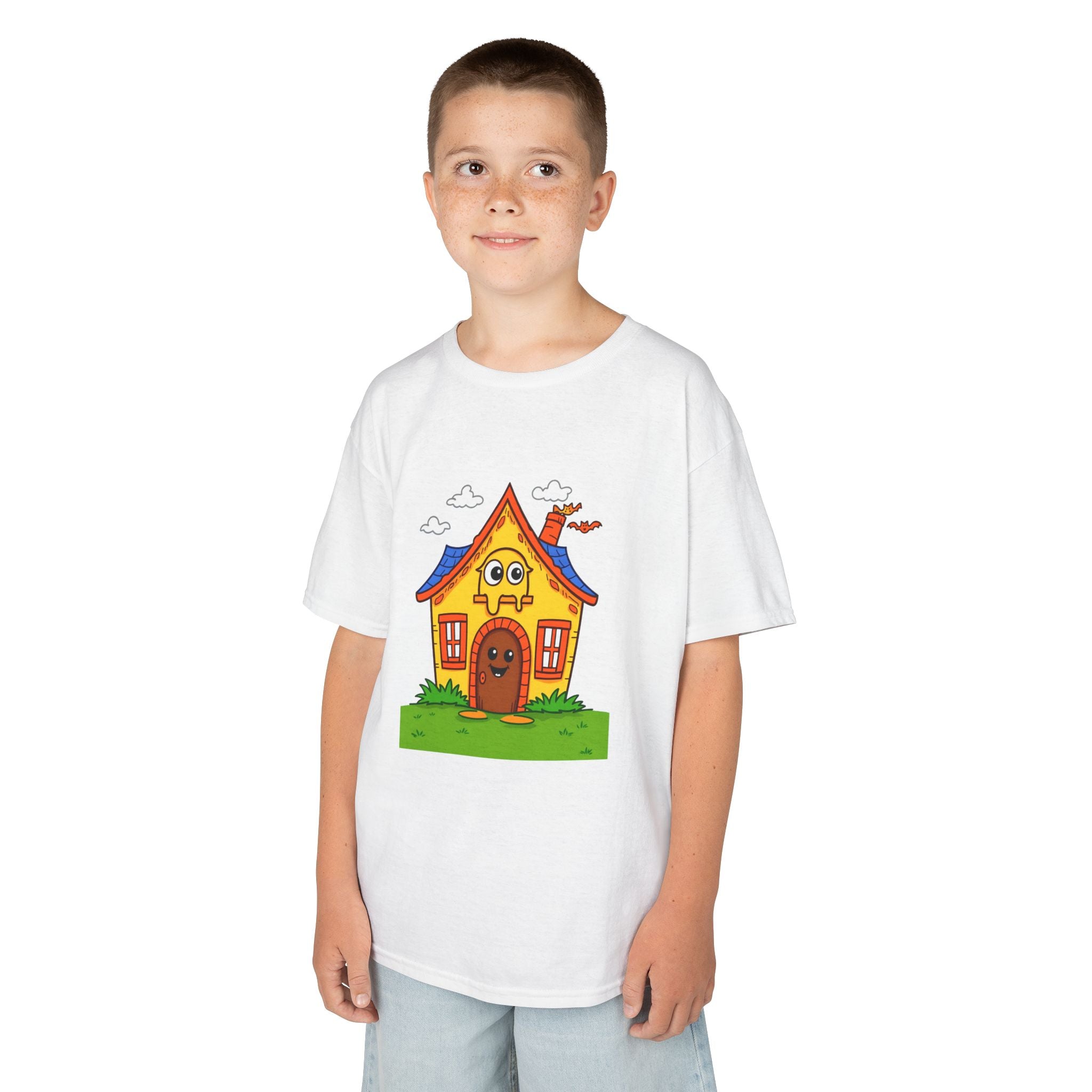 Kids Cartoon House Tee - Playful Cotton Shirt for Children, Birthday Gift, Cute Summer Outfit, Indoor Fun Top, Gifts for Kids