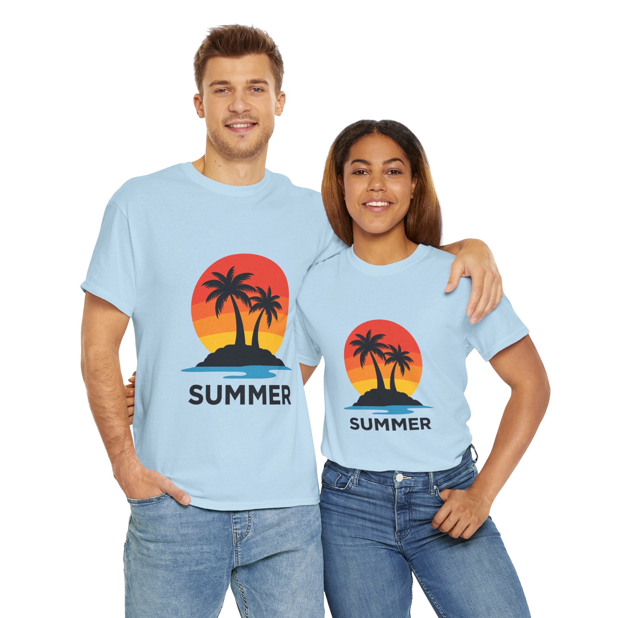 Summer Vibes Unisex Heavy Cotton Tee, Beach Shirt, Vacation T-Shirt, Casual Summer Wear, Tropical Graphic Tee, Gift for Him/Her