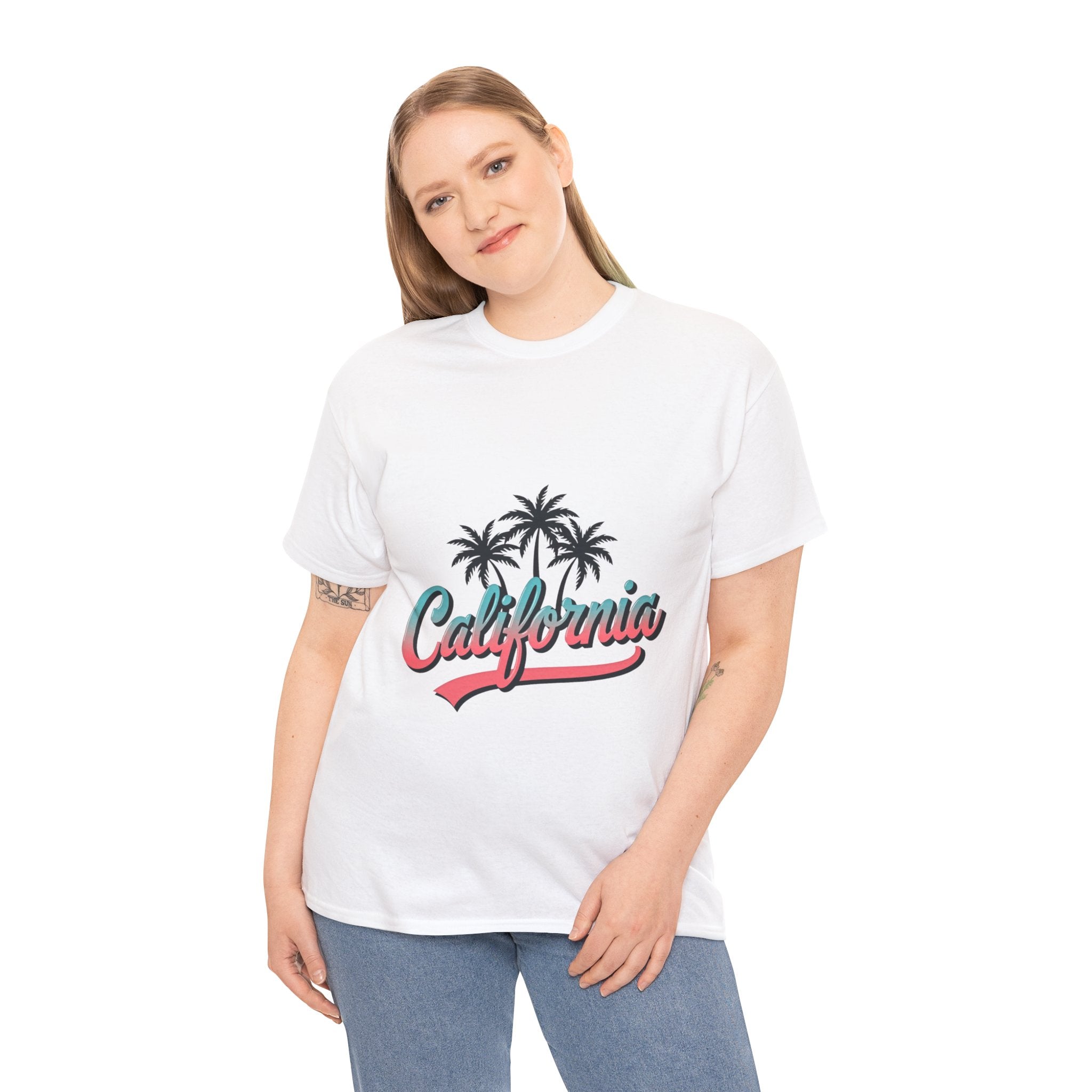 California Palm Trees Unisex Heavy Cotton Tee, Summer T-Shirt, Vacation Top, Beachwear, Casual Wear, Gift for Travel Lovers