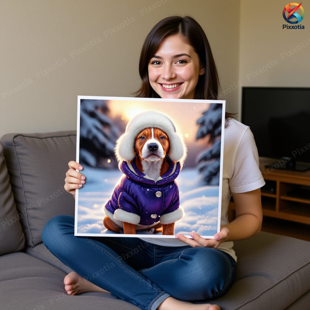 Custom Pet Portrait in Winter Coat – Dog or Cat Royal Digital Art from Photo