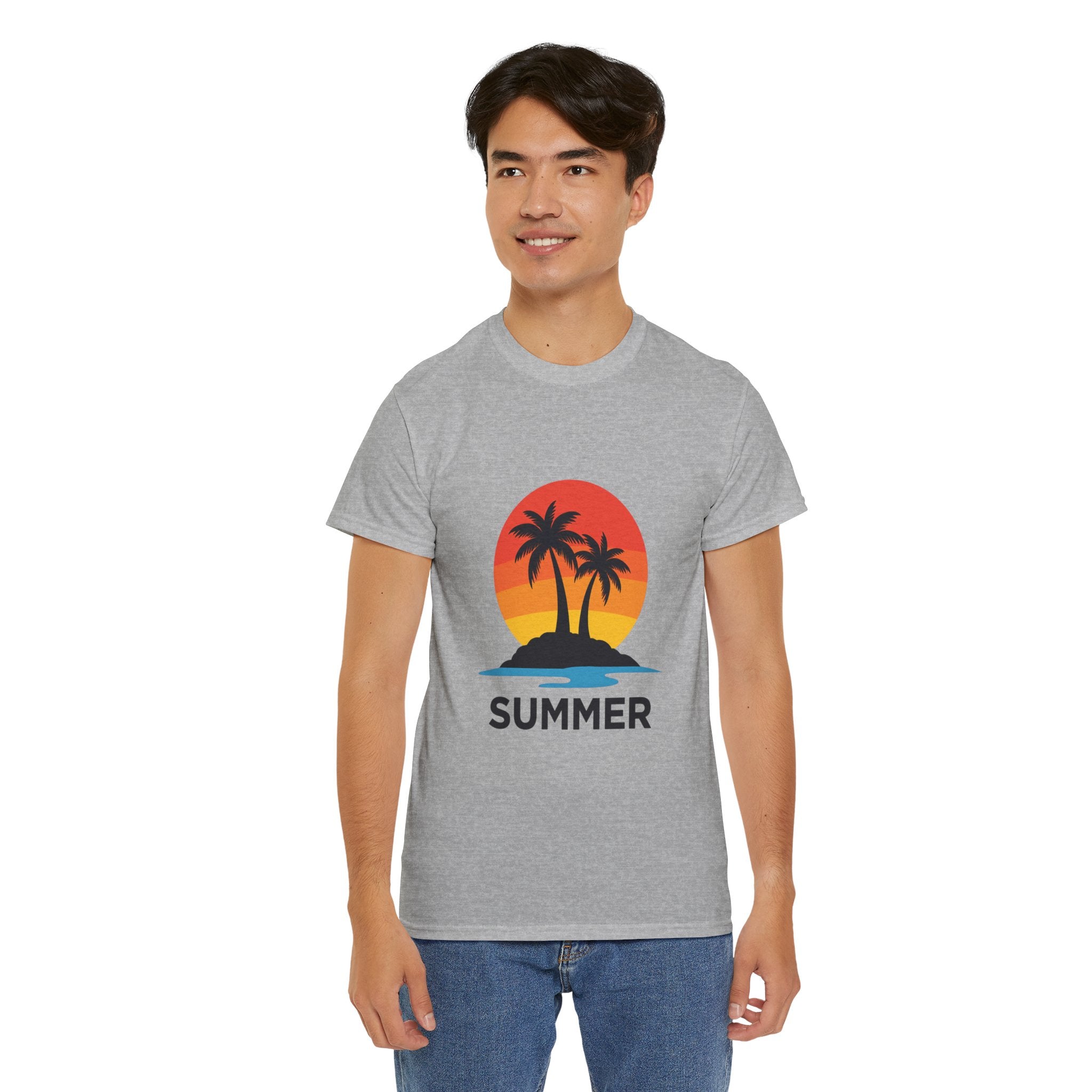Summer Vibes Unisex Heavy Cotton Tee, Beach Shirt, Vacation T-Shirt, Casual Summer Wear, Tropical Graphic Tee, Gift for Him/Her
