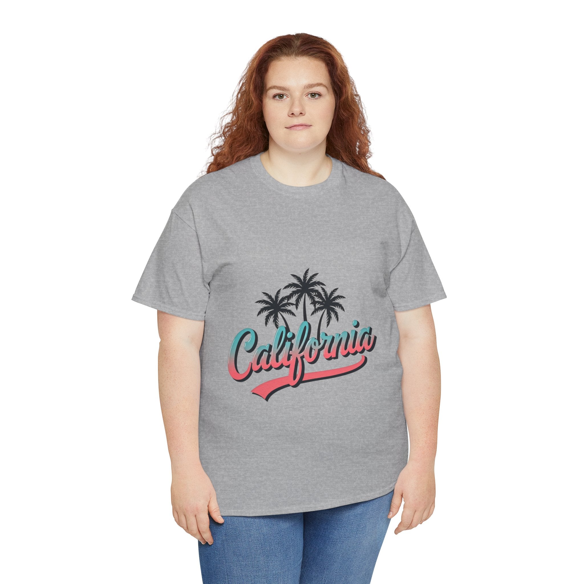 California Palm Trees Unisex Heavy Cotton Tee, Summer T-Shirt, Vacation Top, Beachwear, Casual Wear, Gift for Travel Lovers