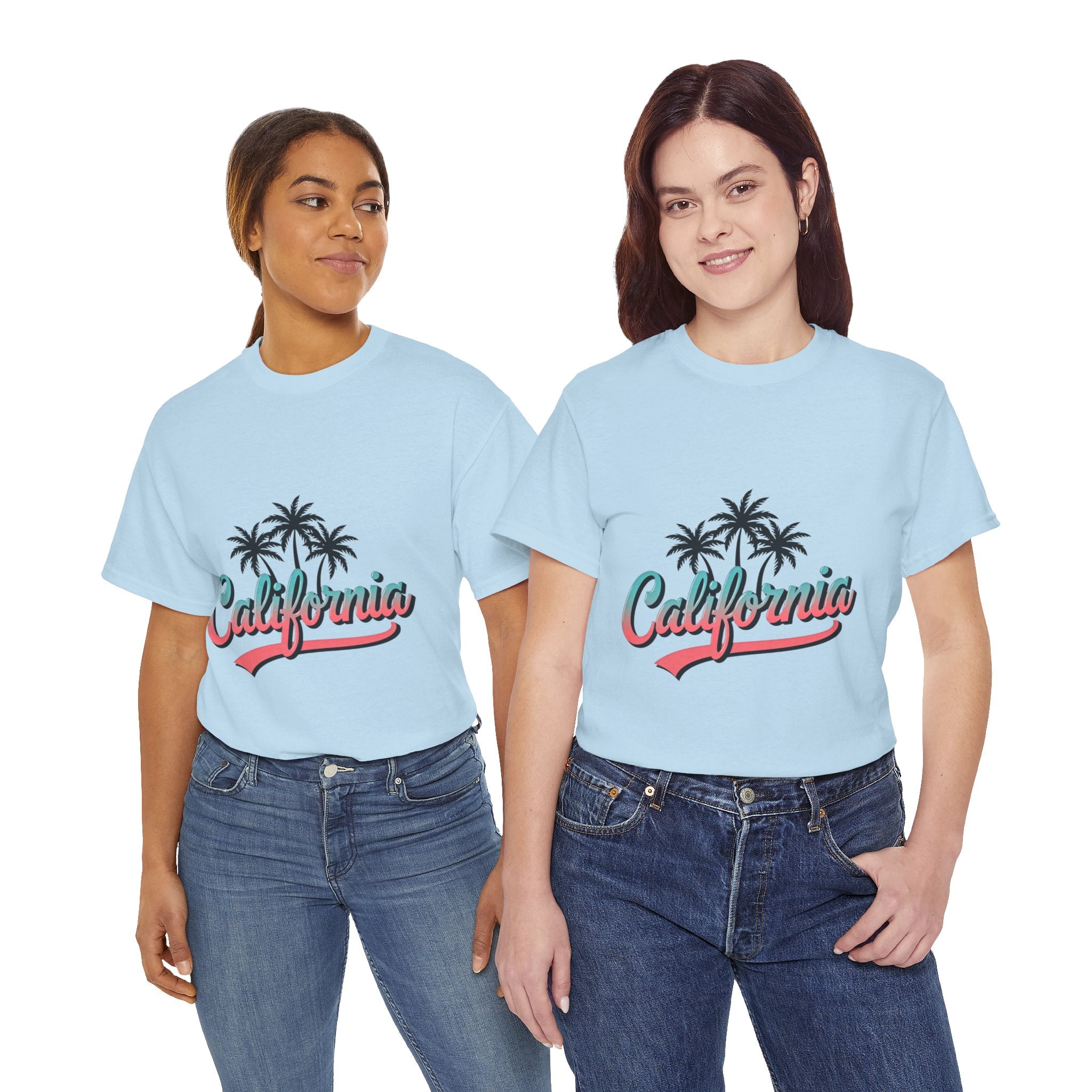 California Palm Trees Unisex Heavy Cotton Tee, Summer T-Shirt, Vacation Top, Beachwear, Casual Wear, Gift for Travel Lovers