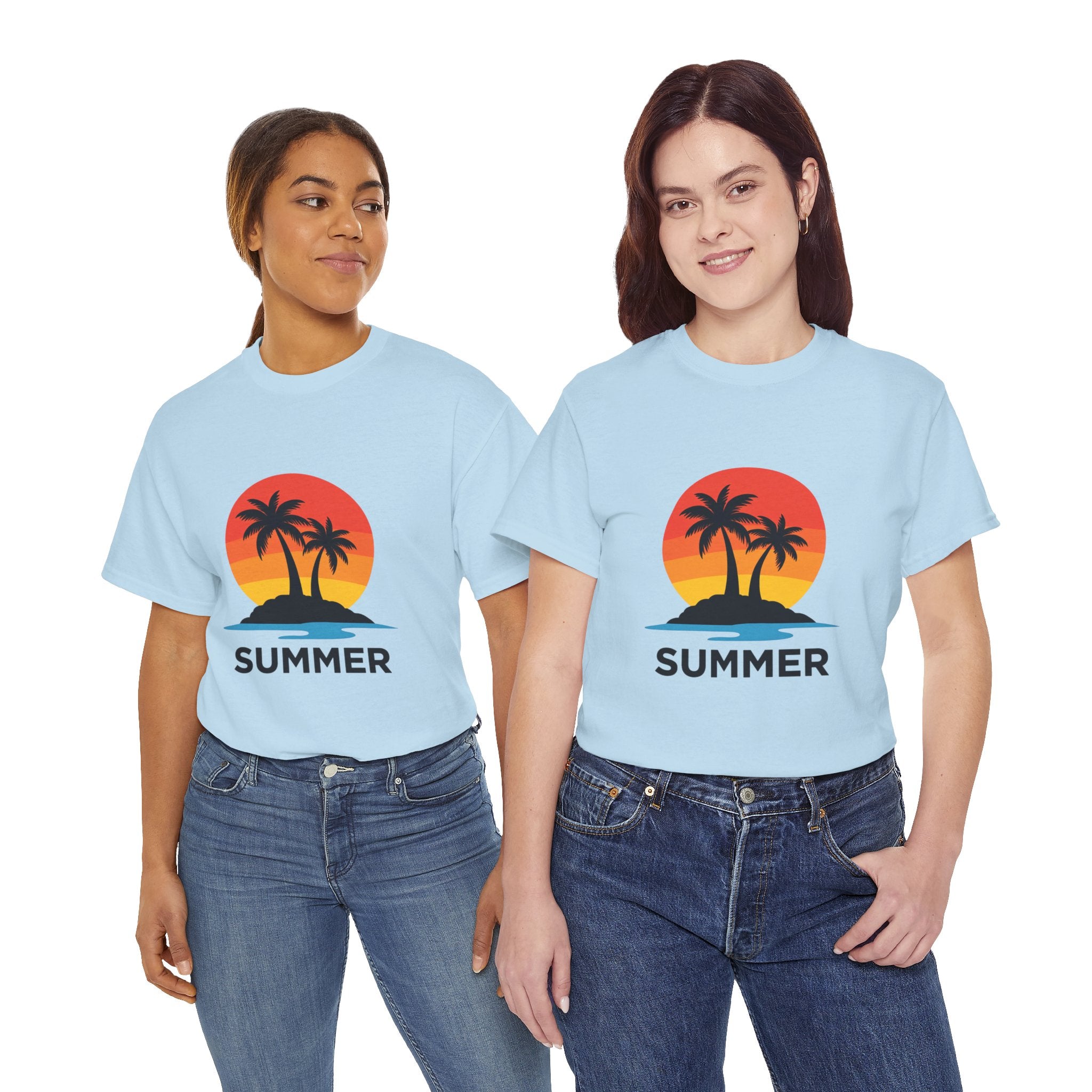 Summer Vibes Unisex Heavy Cotton Tee, Beach Shirt, Vacation T-Shirt, Casual Summer Wear, Tropical Graphic Tee, Gift for Him/Her