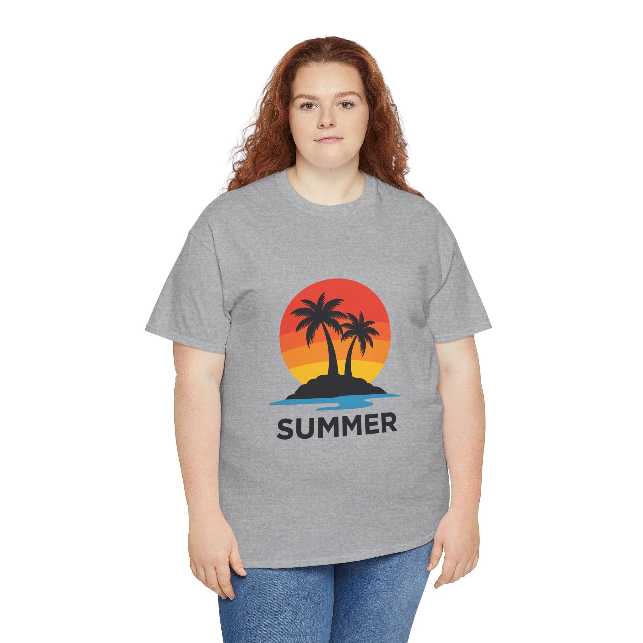 Summer Vibes Unisex Heavy Cotton Tee, Beach Shirt, Vacation T-Shirt, Casual Summer Wear, Tropical Graphic Tee, Gift for Him/Her