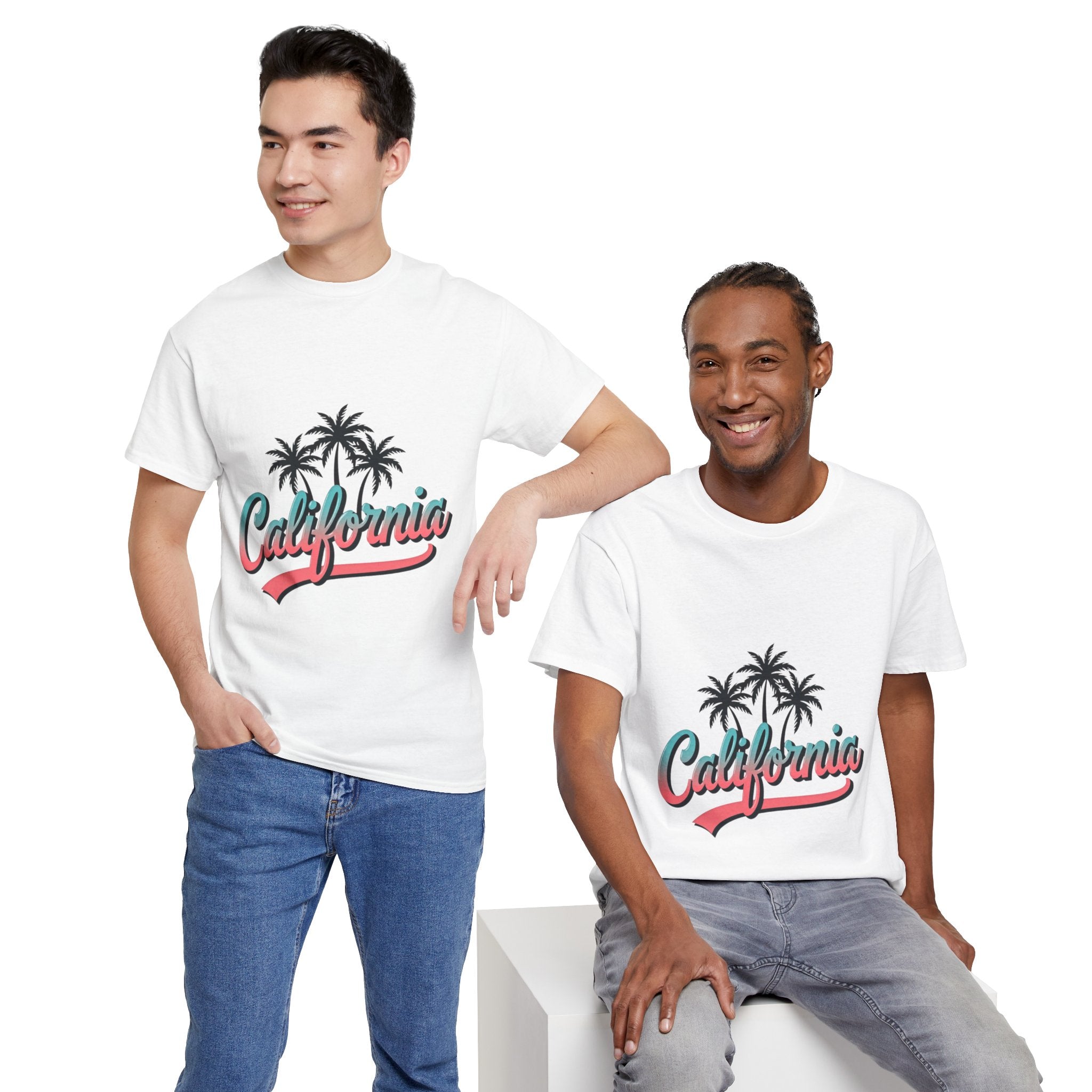California Palm Trees Unisex Heavy Cotton Tee, Summer T-Shirt, Vacation Top, Beachwear, Casual Wear, Gift for Travel Lovers