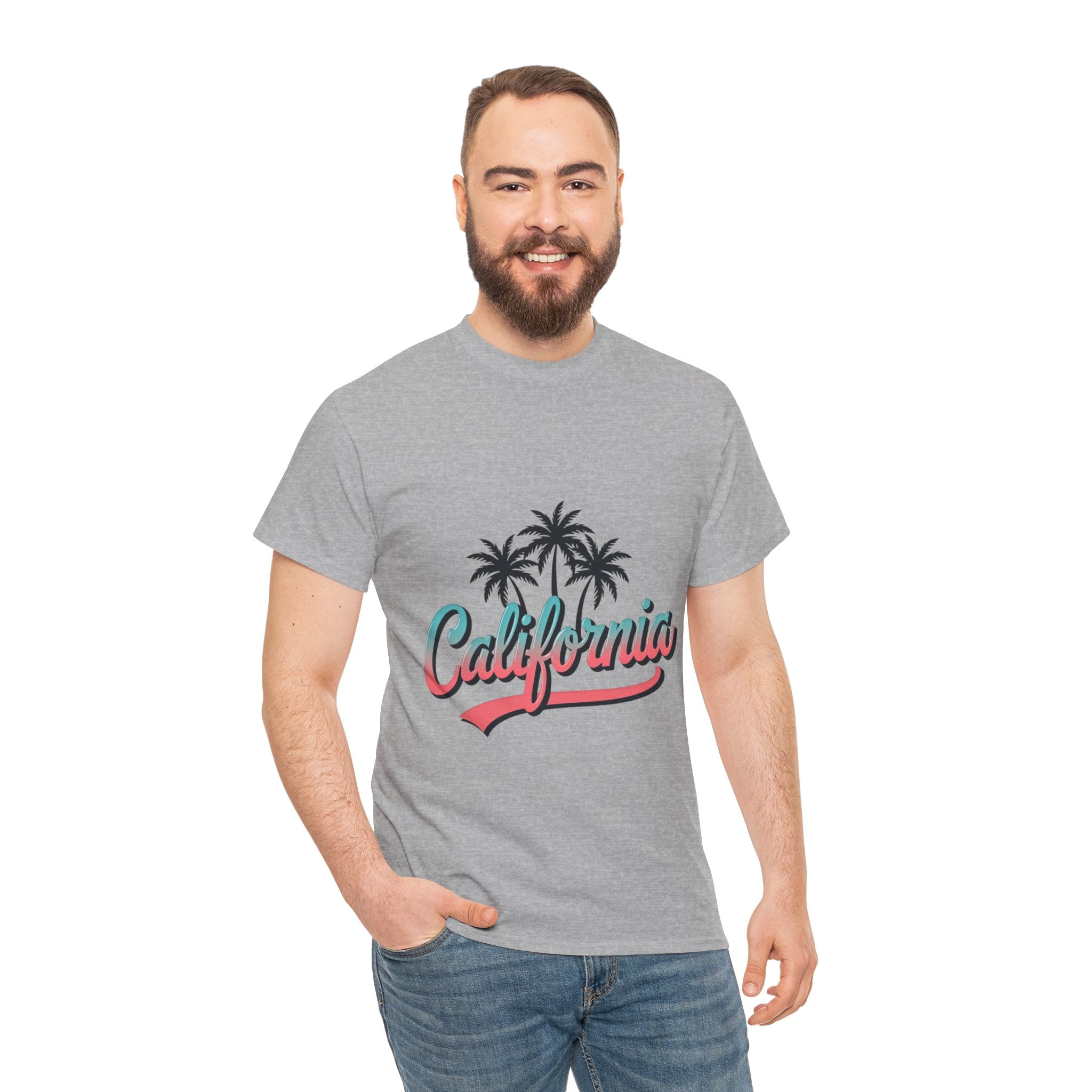 California Palm Trees Unisex Heavy Cotton Tee, Summer T-Shirt, Vacation Top, Beachwear, Casual Wear, Gift for Travel Lovers