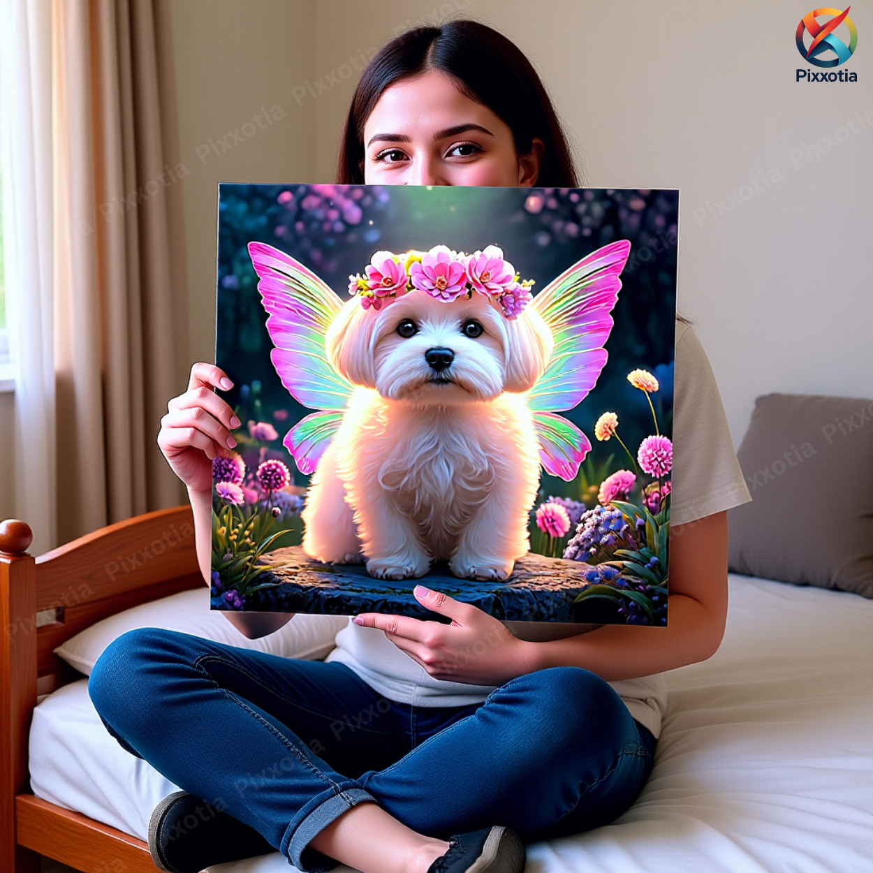 Custom Pet Portrait with Fairy Wings | Dog Art with Flower Crown | Digital Pet Gift
