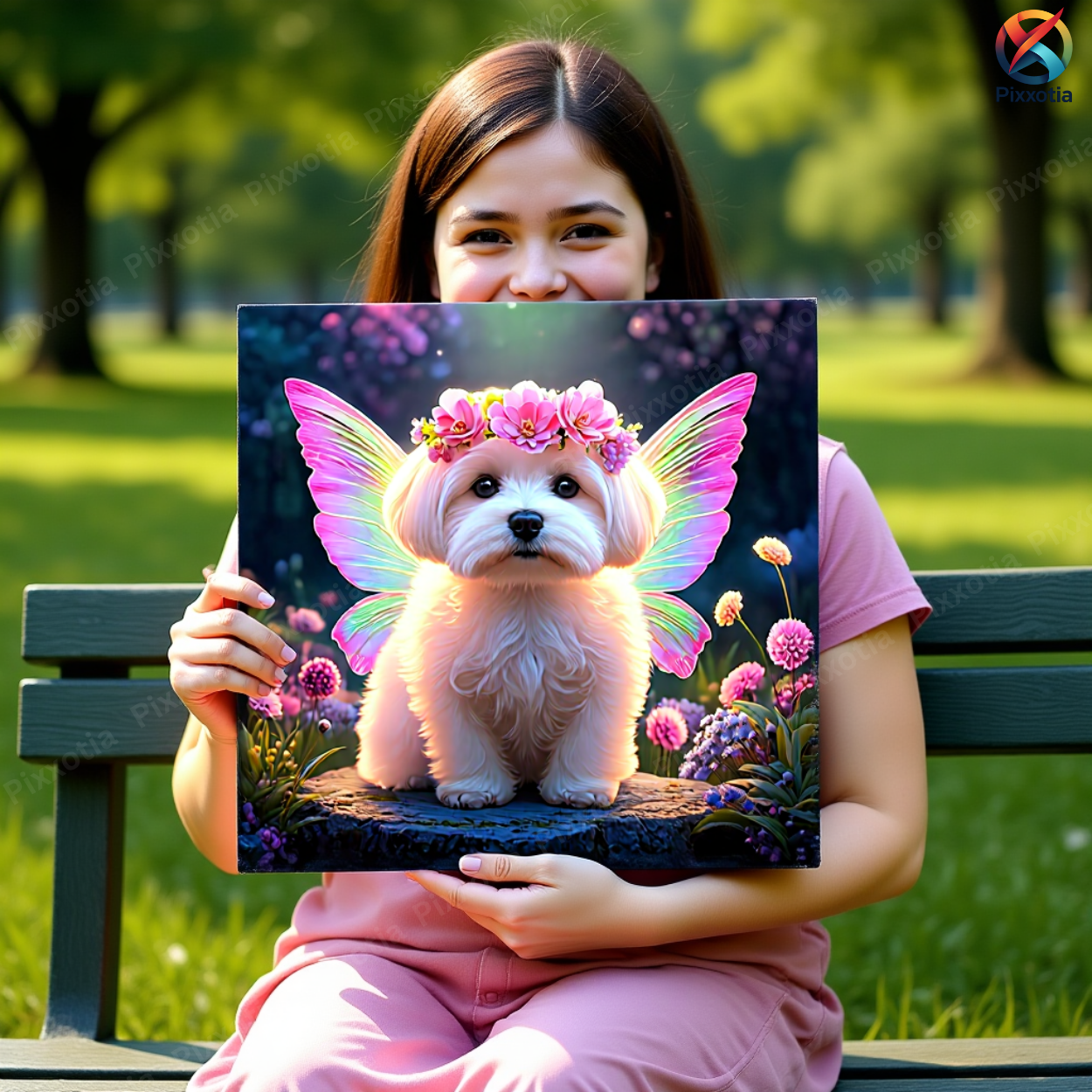 Custom Pet Portrait with Fairy Wings | Dog Art with Flower Crown | Digital Pet Gift