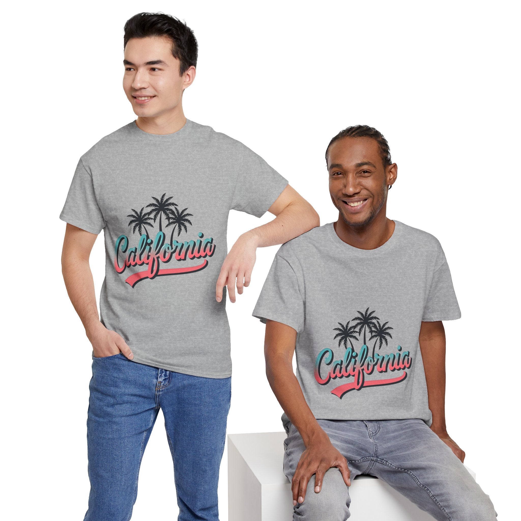 California Palm Trees Unisex Heavy Cotton Tee, Summer T-Shirt, Vacation Top, Beachwear, Casual Wear, Gift for Travel Lovers