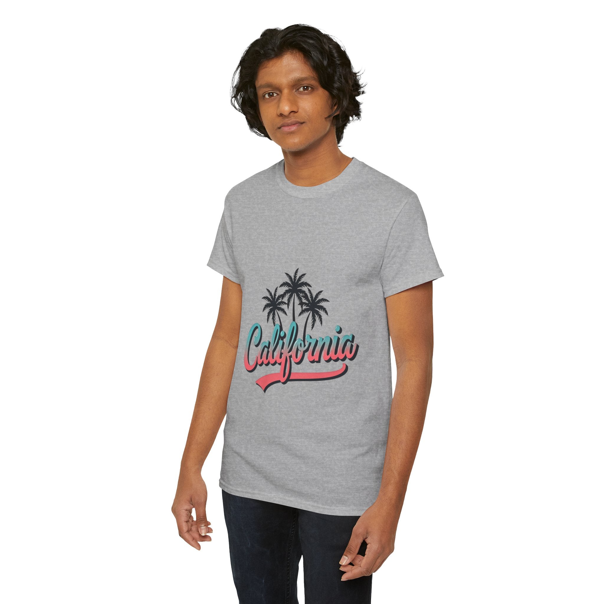 California Palm Trees Unisex Heavy Cotton Tee, Summer T-Shirt, Vacation Top, Beachwear, Casual Wear, Gift for Travel Lovers