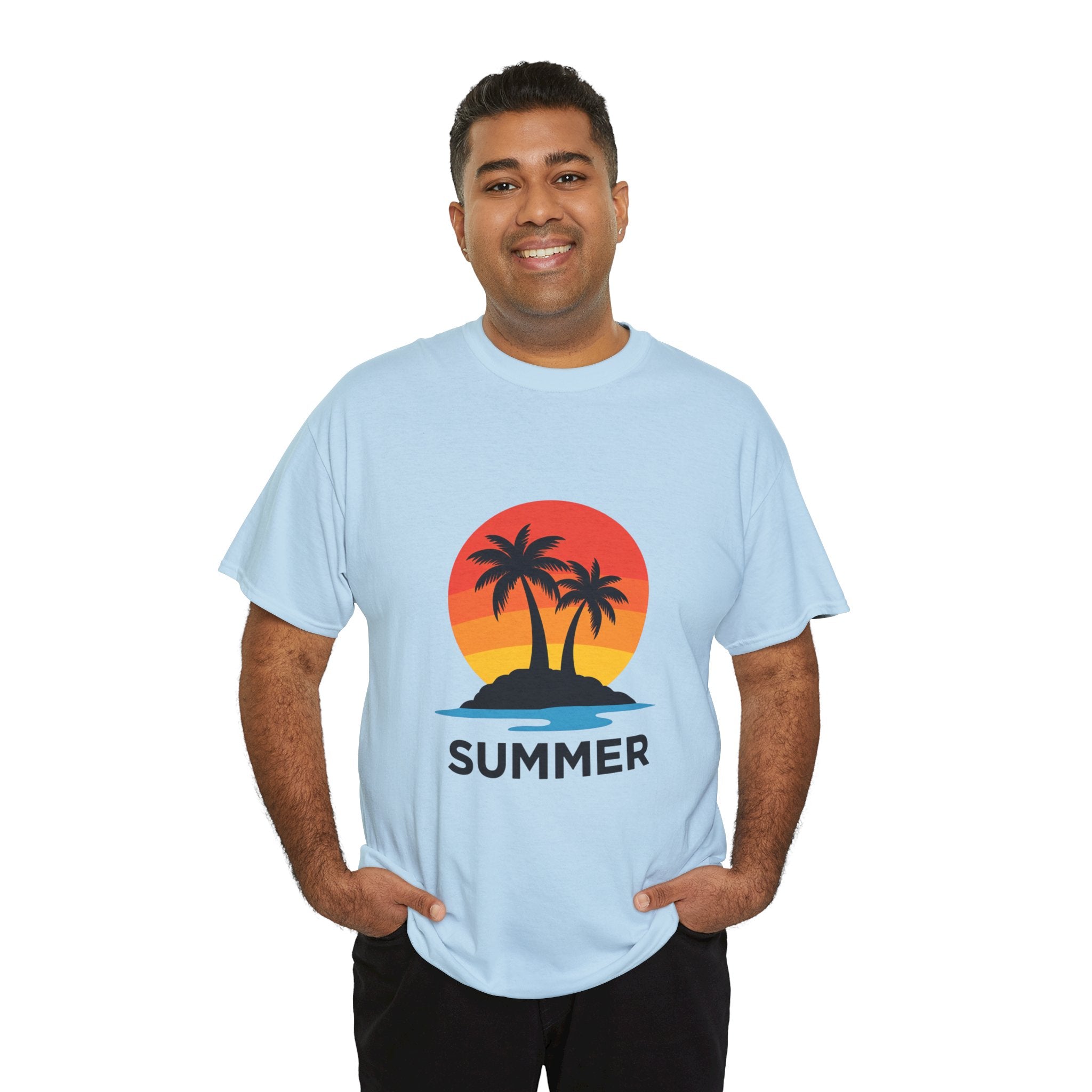 Summer Vibes Unisex Heavy Cotton Tee, Beach Shirt, Vacation T-Shirt, Casual Summer Wear, Tropical Graphic Tee, Gift for Him/Her