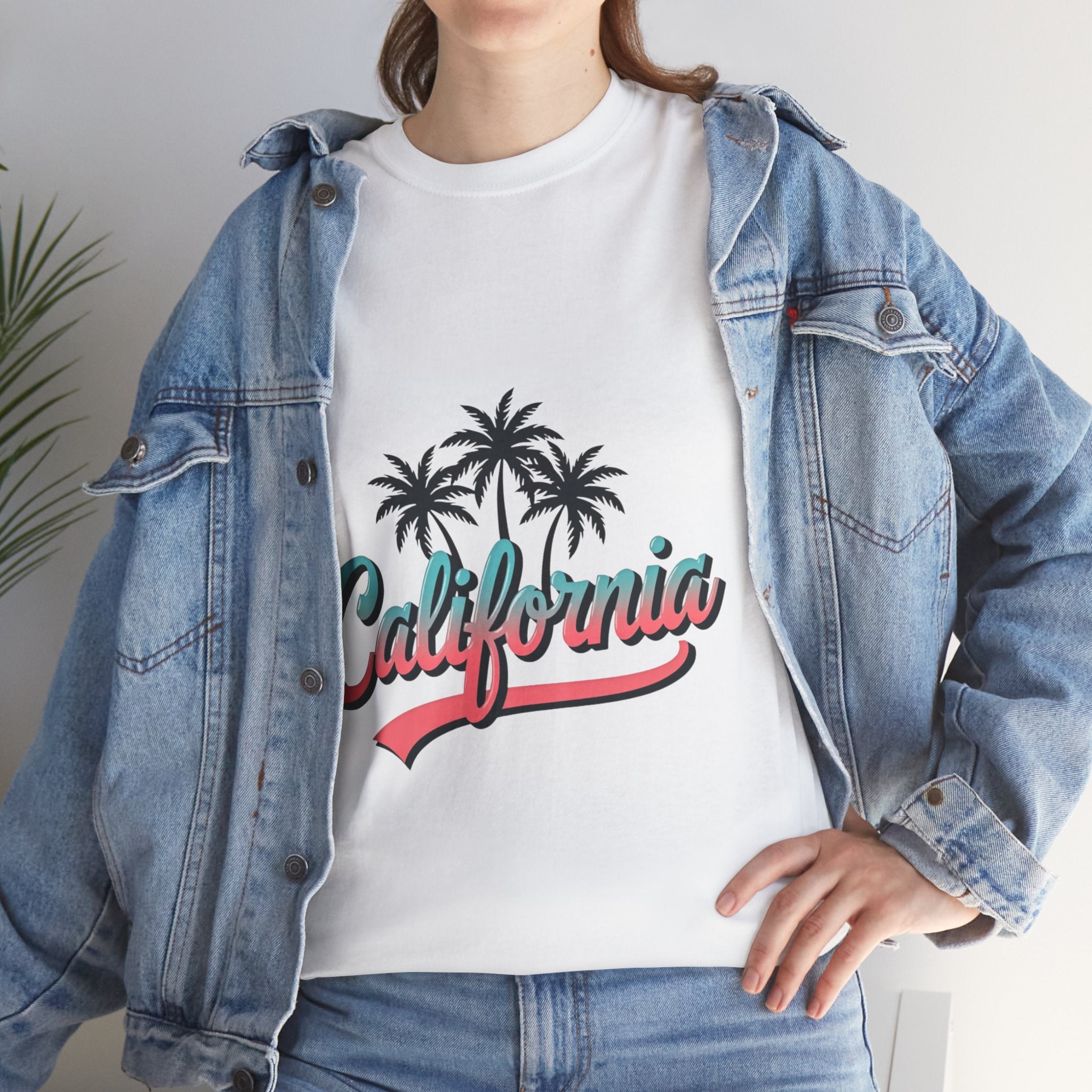 California Palm Trees Unisex Heavy Cotton Tee, Summer T-Shirt, Vacation Top, Beachwear, Casual Wear, Gift for Travel Lovers