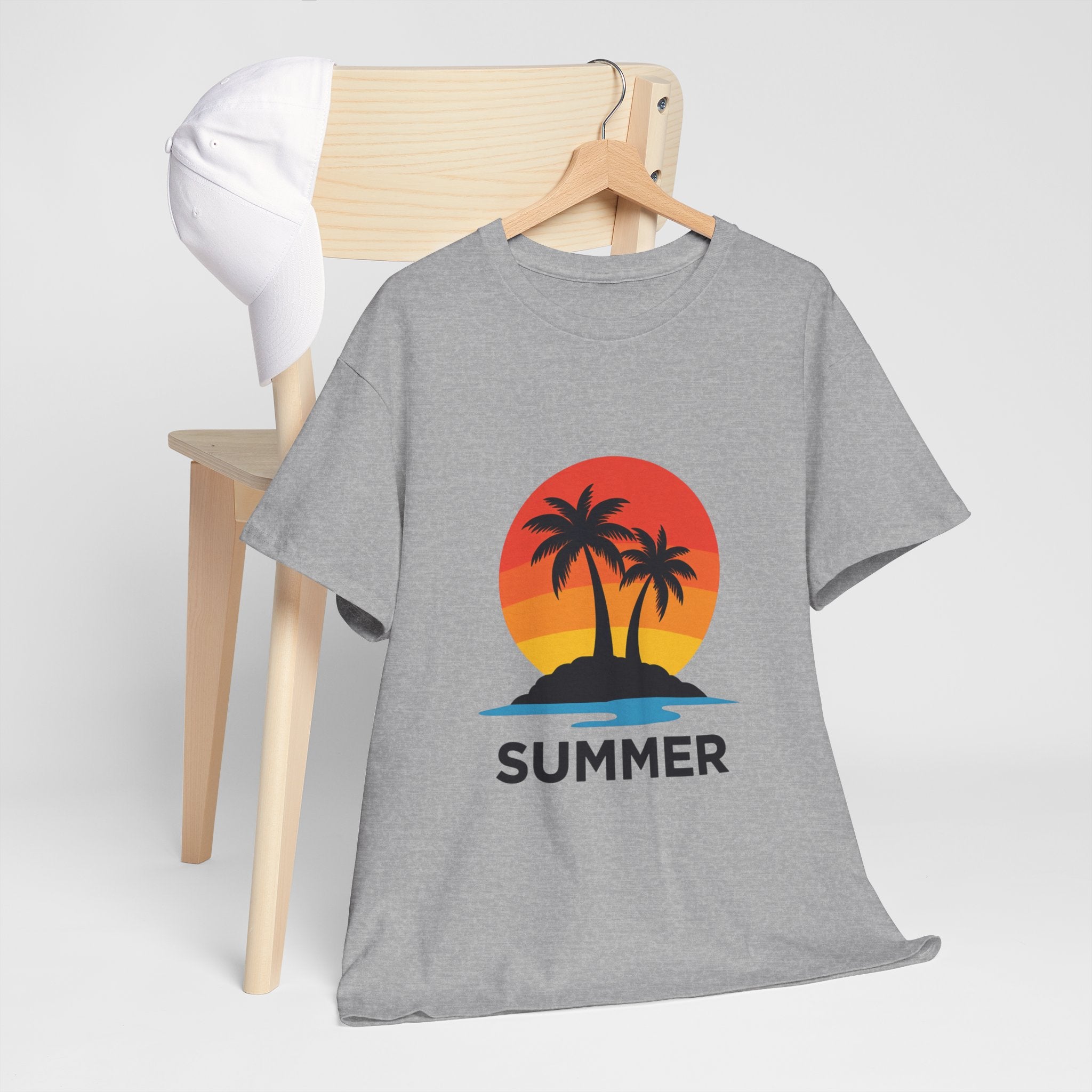 Summer Vibes Unisex Heavy Cotton Tee, Beach Shirt, Vacation T-Shirt, Casual Summer Wear, Tropical Graphic Tee, Gift for Him/Her