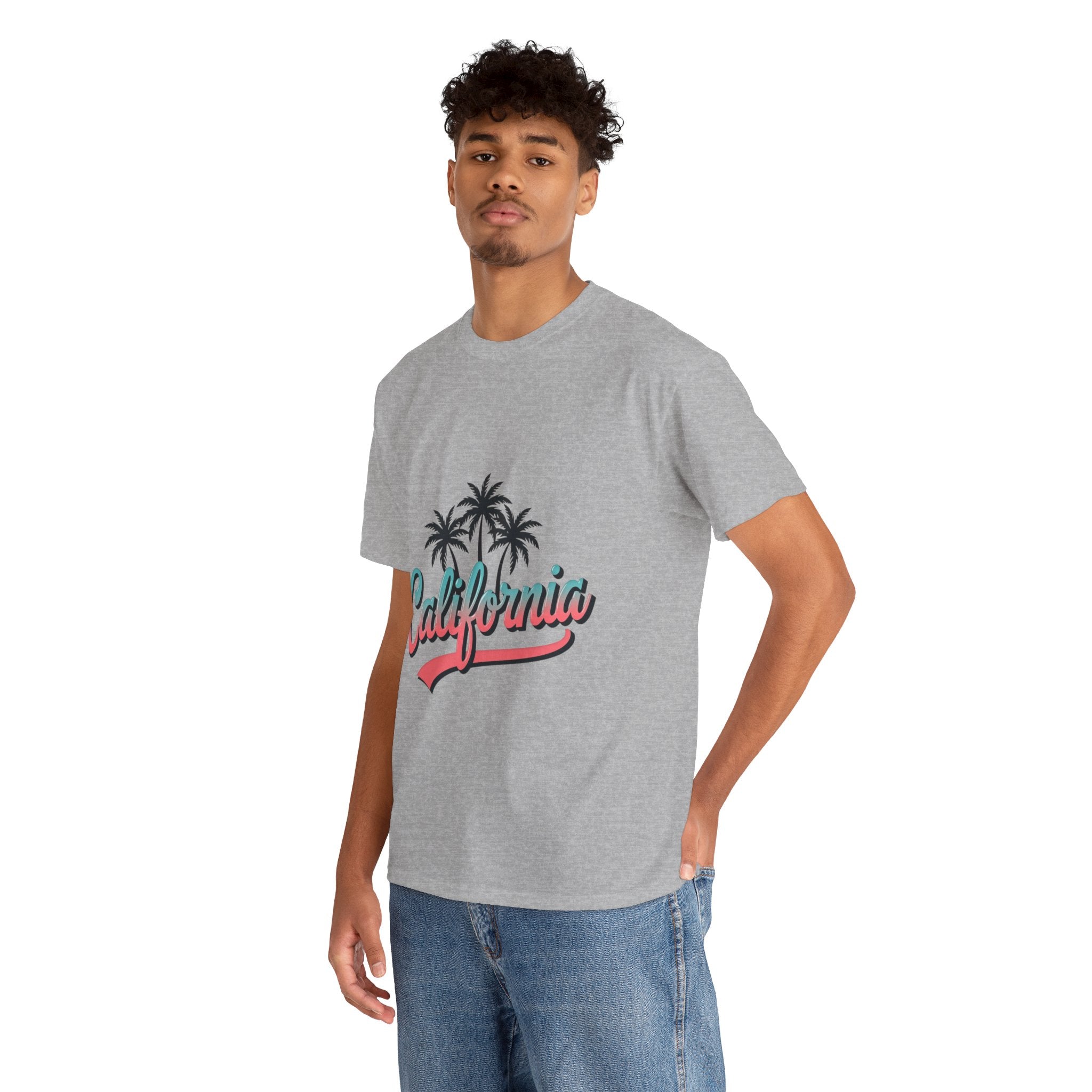 California Palm Trees Unisex Heavy Cotton Tee, Summer T-Shirt, Vacation Top, Beachwear, Casual Wear, Gift for Travel Lovers