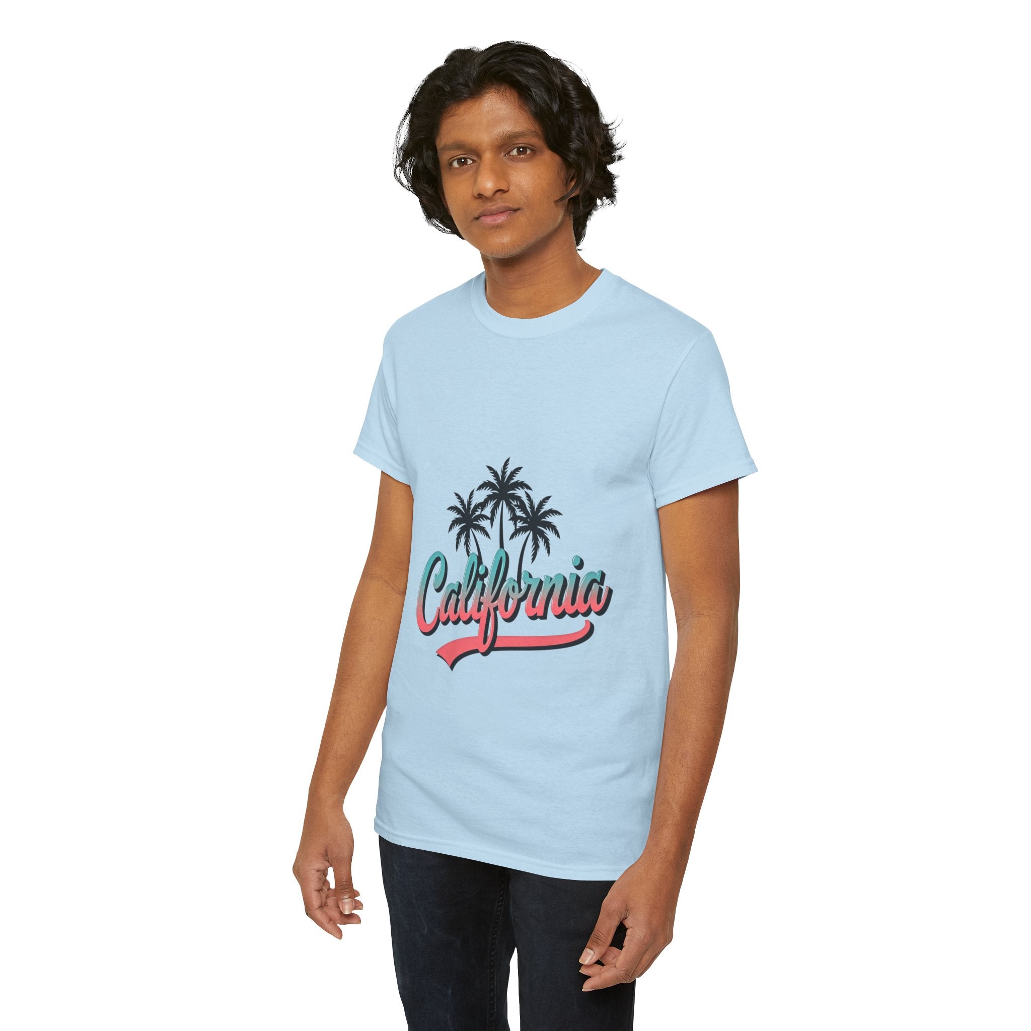 California Palm Trees Unisex Heavy Cotton Tee, Summer T-Shirt, Vacation Top, Beachwear, Casual Wear, Gift for Travel Lovers