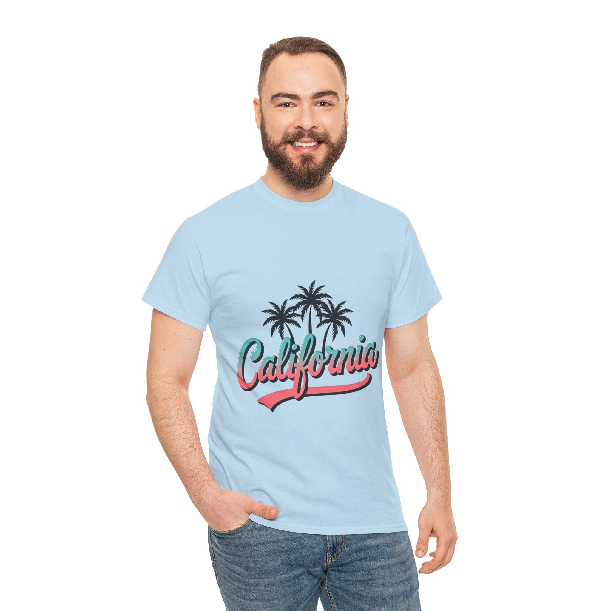 California Palm Trees Unisex Heavy Cotton Tee, Summer T-Shirt, Vacation Top, Beachwear, Casual Wear, Gift for Travel Lovers
