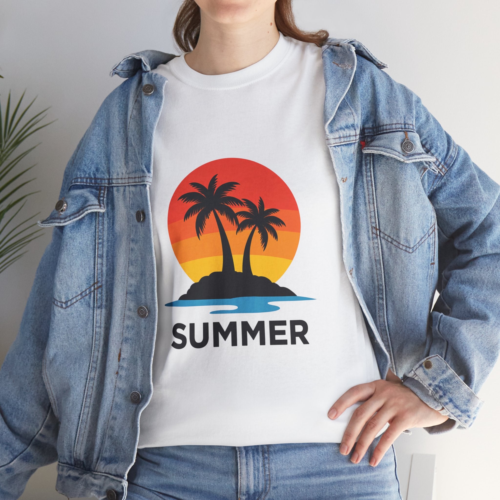 Summer Vibes Unisex Heavy Cotton Tee, Beach Shirt, Vacation T-Shirt, Casual Summer Wear, Tropical Graphic Tee, Gift for Him/Her