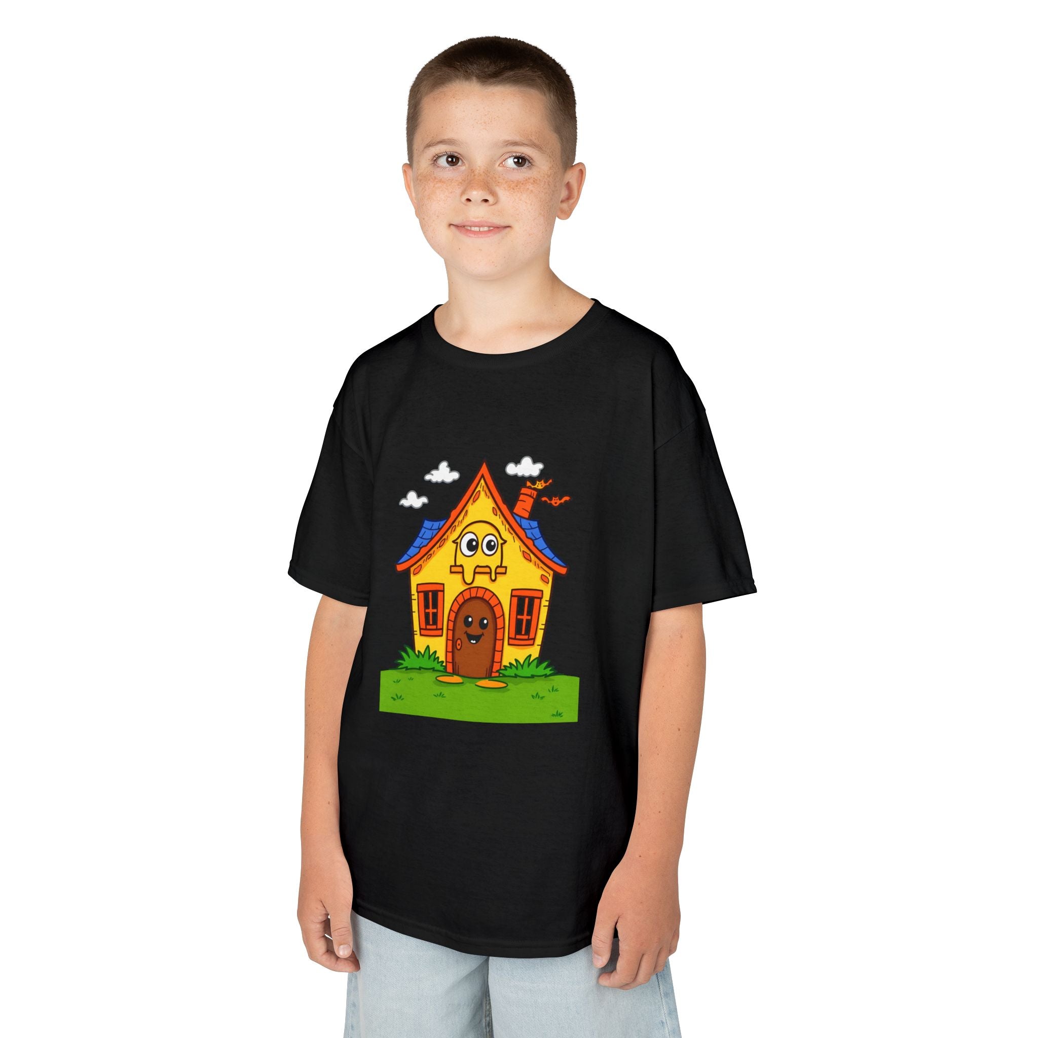 Kids Cartoon House Tee - Playful Cotton Shirt for Children, Birthday Gift, Cute Summer Outfit, Indoor Fun Top, Gifts for Kids