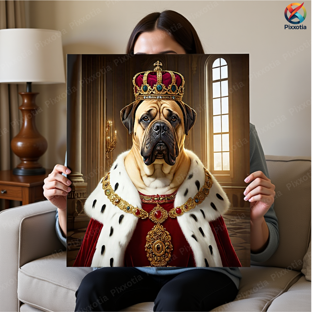 Royal Pet Portrait – King Outfit with Crown – Custom Digital Pet Art